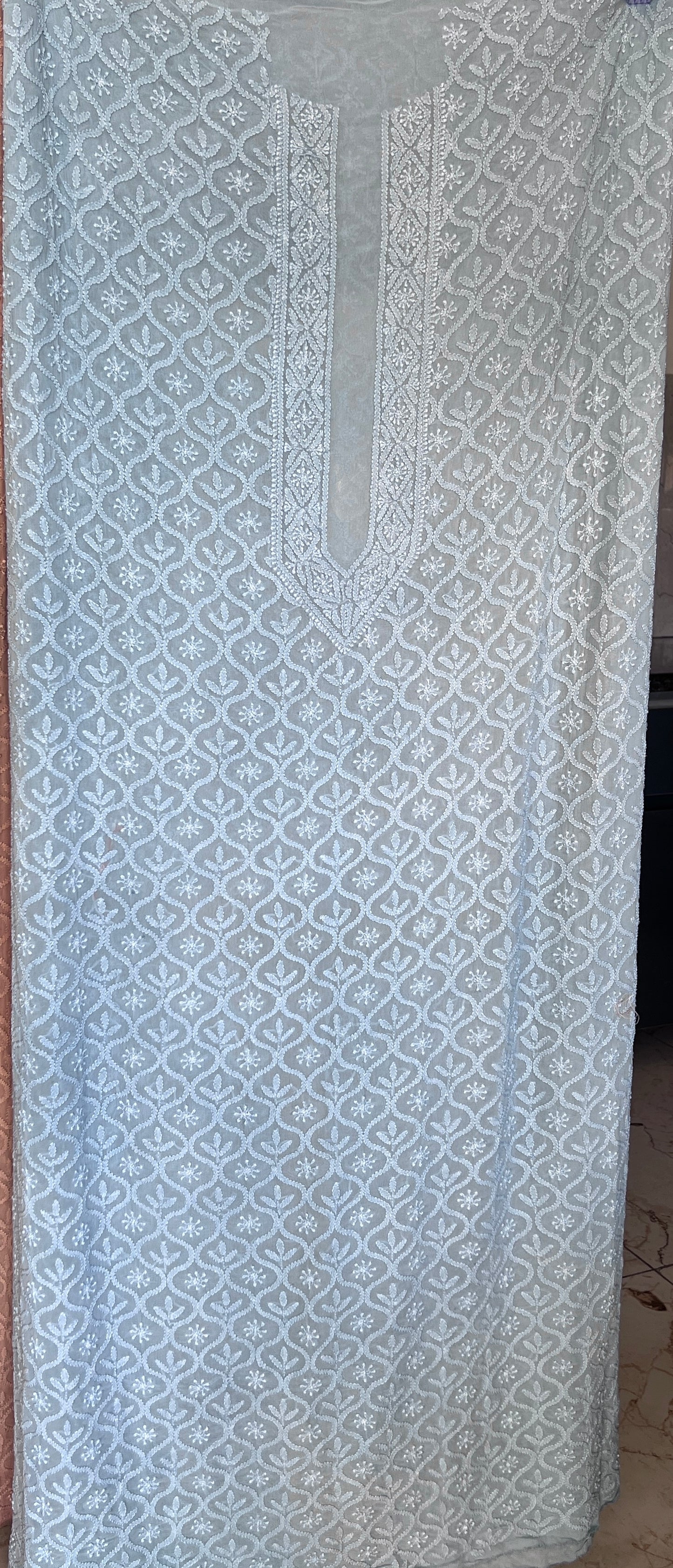 Blue Allover Chikankari Men's Kurta Fabric
