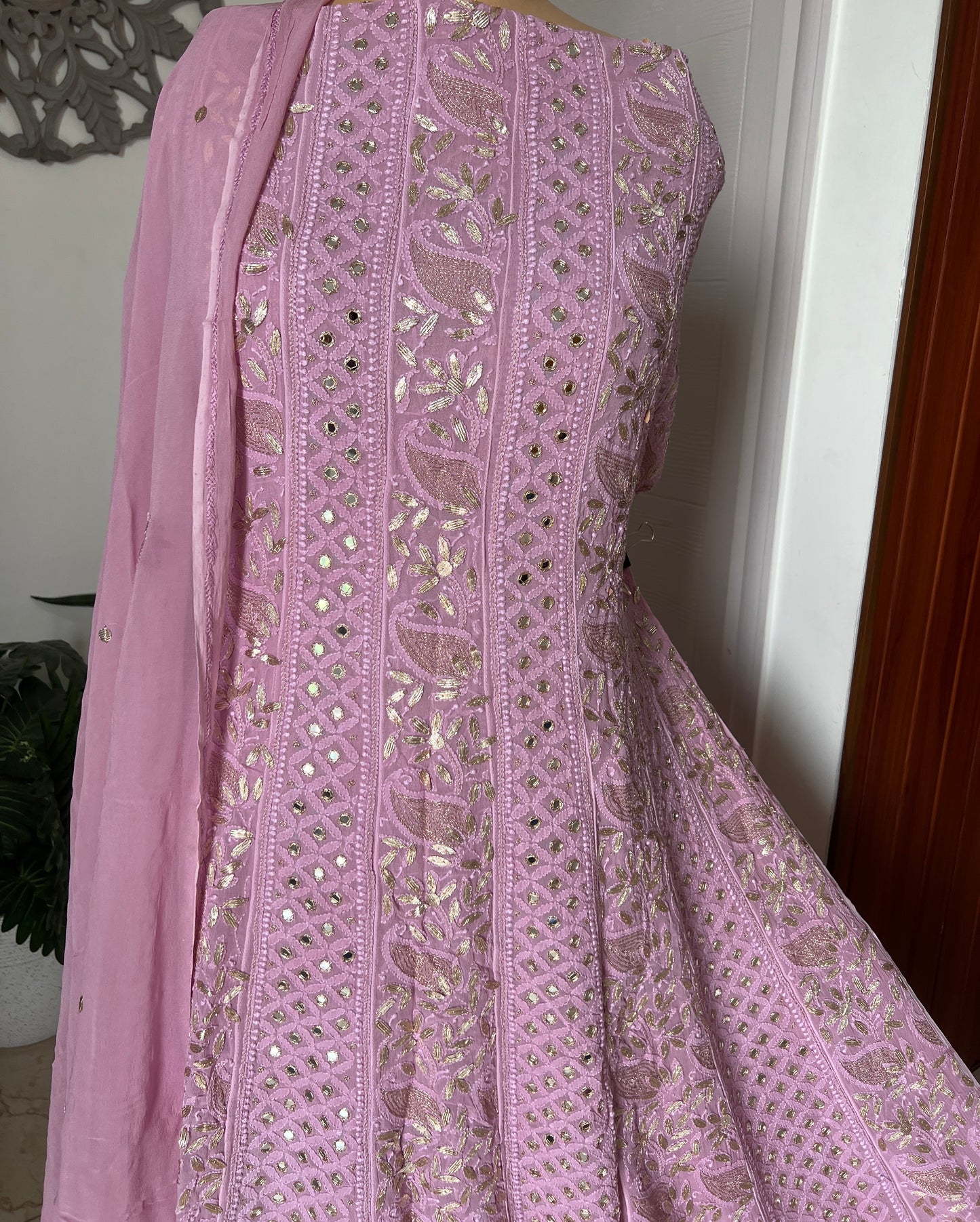 Lavender Chikankari Mirror Gota Patti Anarkali with Dupatta