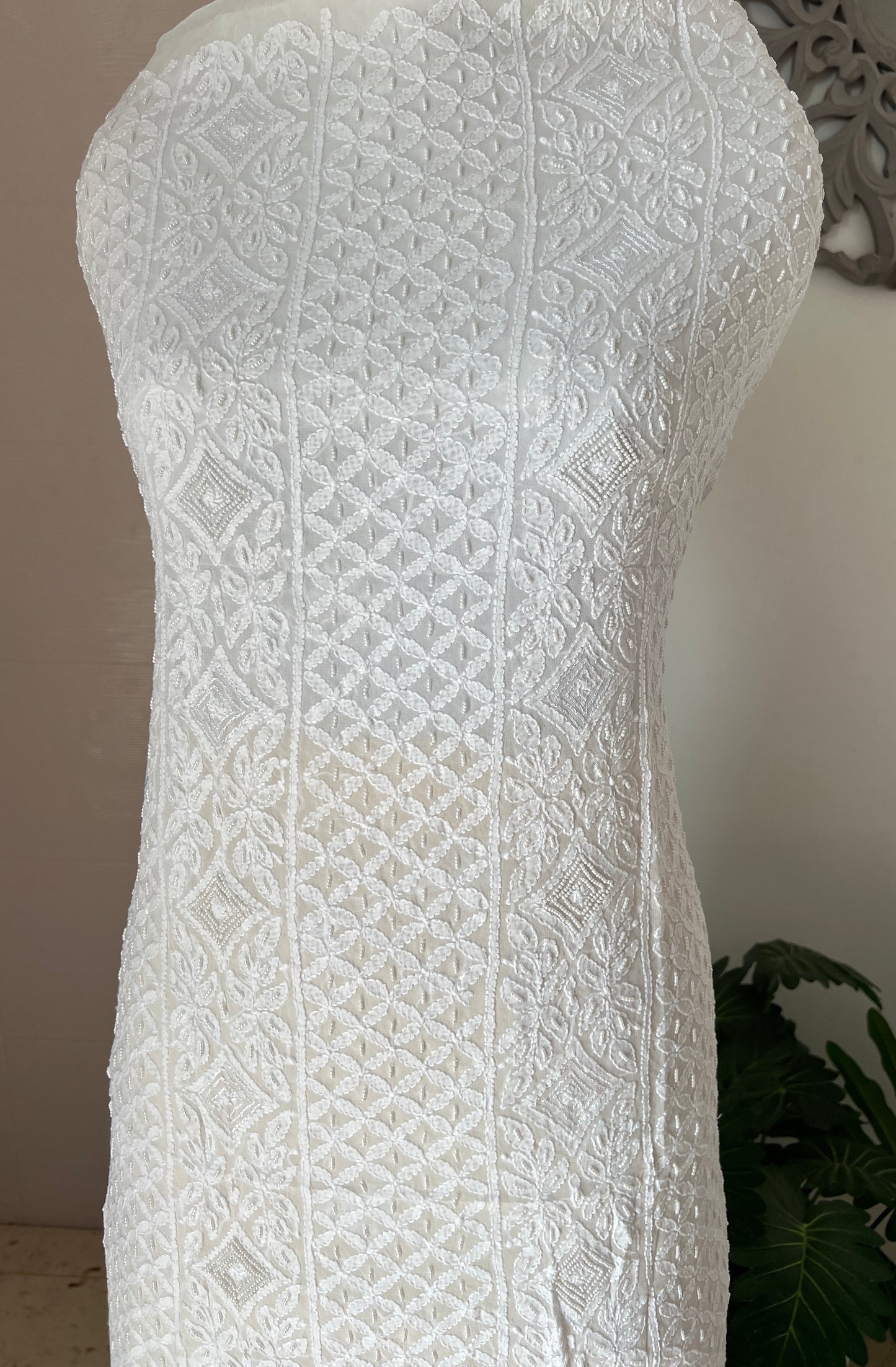White Chikankari pearl and aari work Kurta and Dupatta