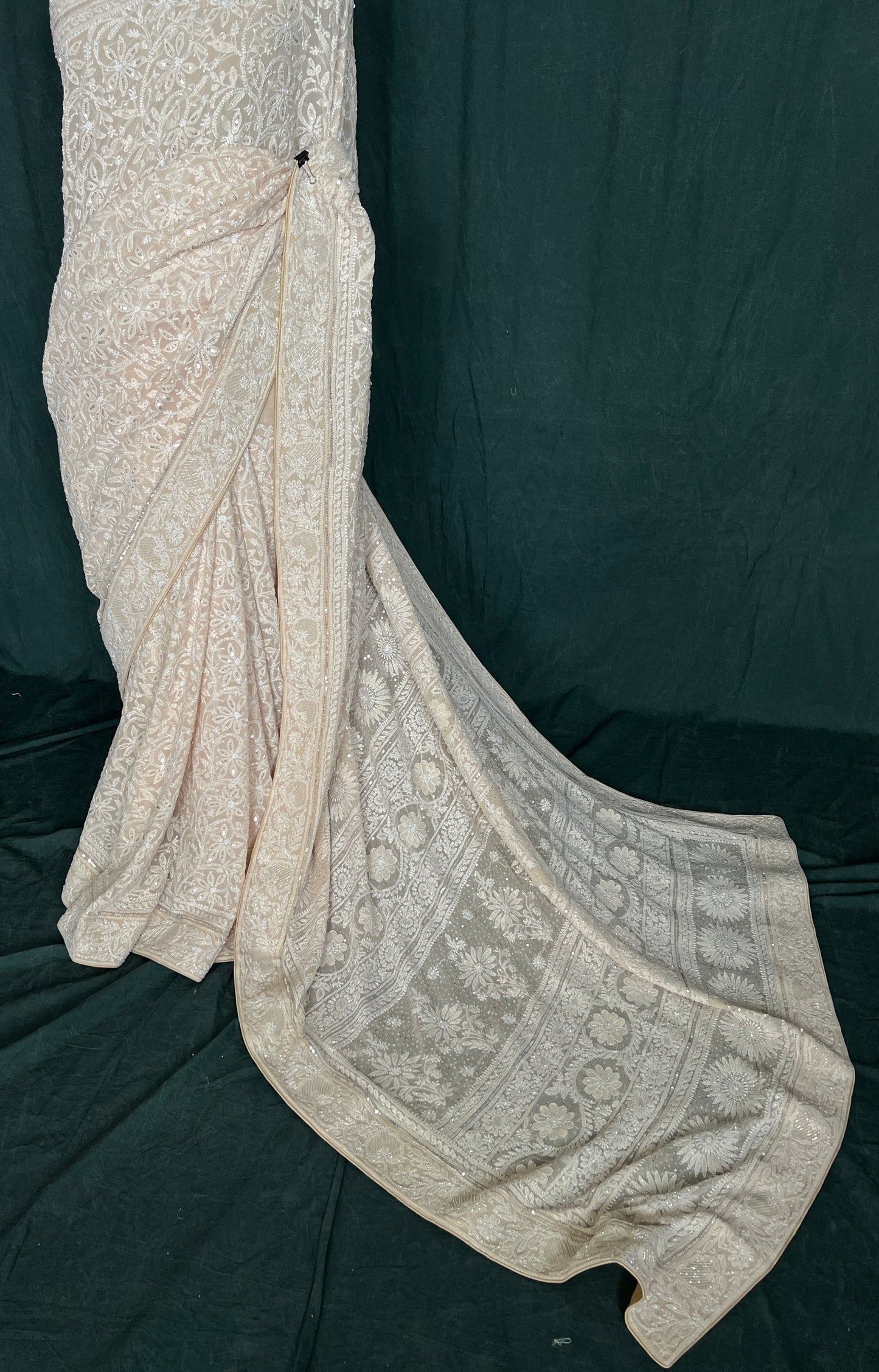 Ruhani Light Beige Chikankari Cut Dana and Sequins Saree