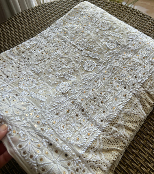 Ruhani Ivory Allover Fine Chikankari and Mukaish Saree
