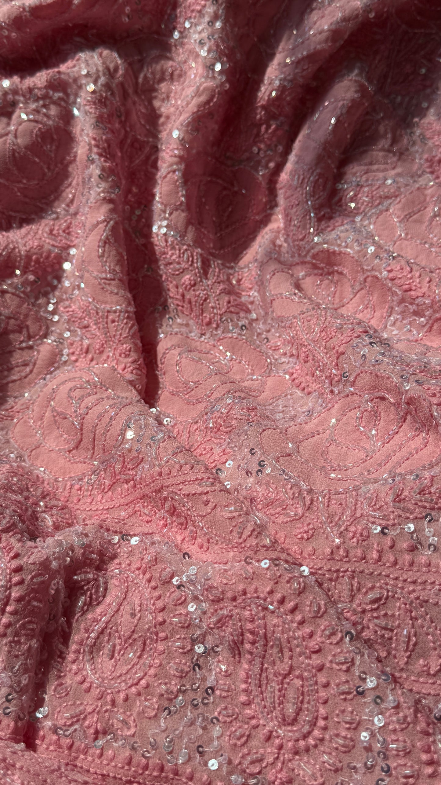 Rose Pink Chikankari cut dana sequins work kurta and dupatta