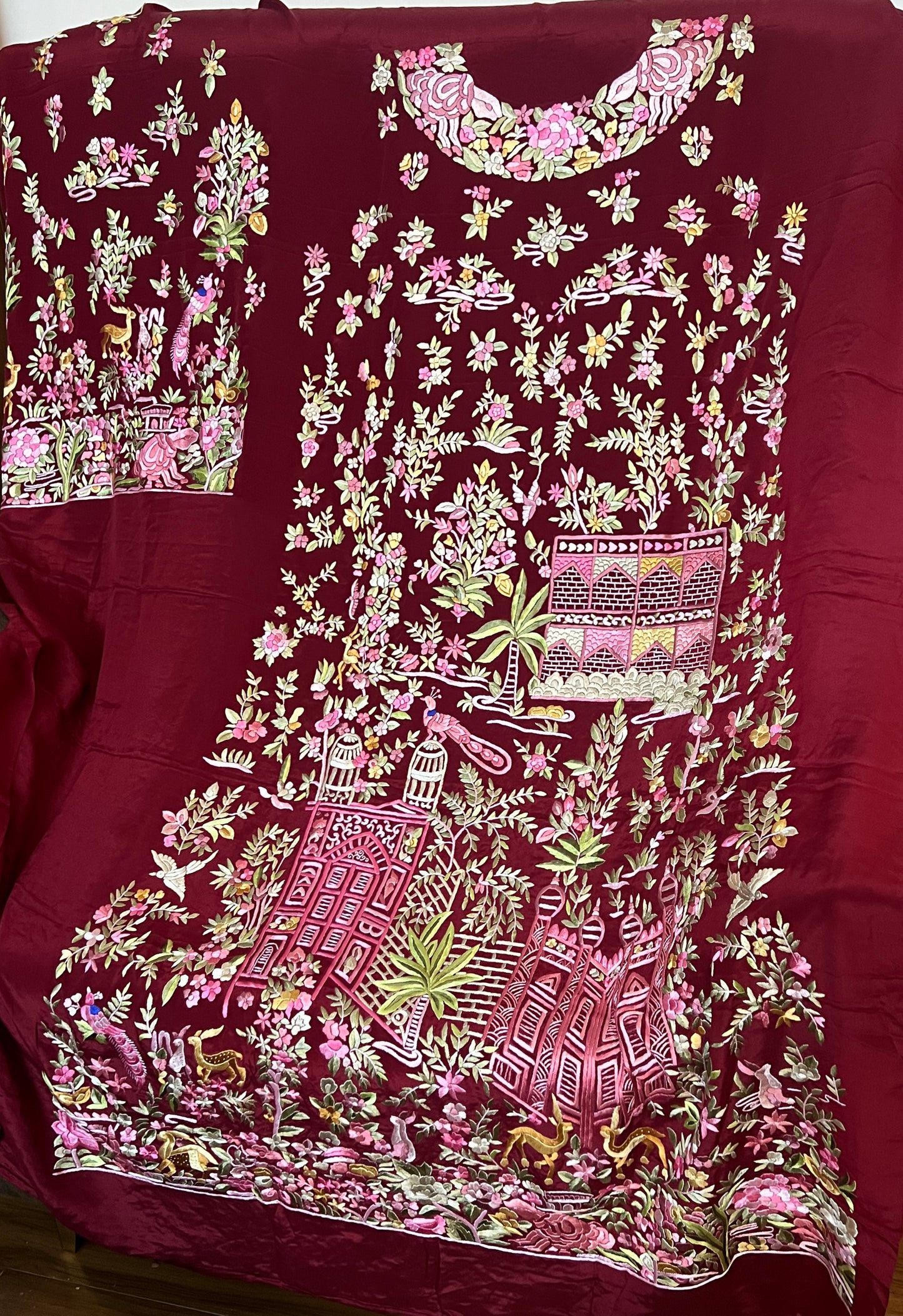 Maroon Masterpiece Hand Embroidered Parsi Gara kurta set