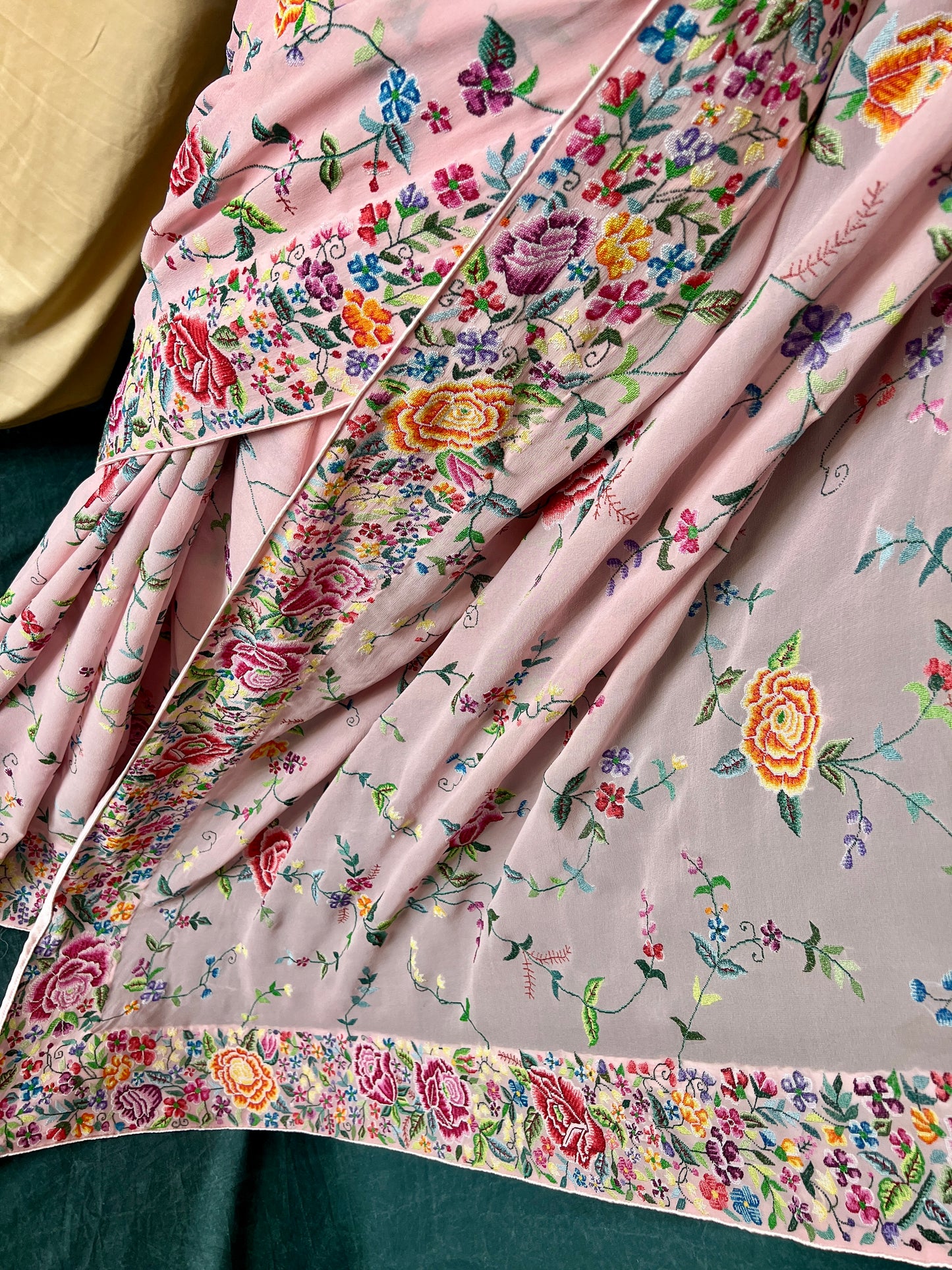 Blush Pink Masterpiece Petit Point Hand Embroidered Saree