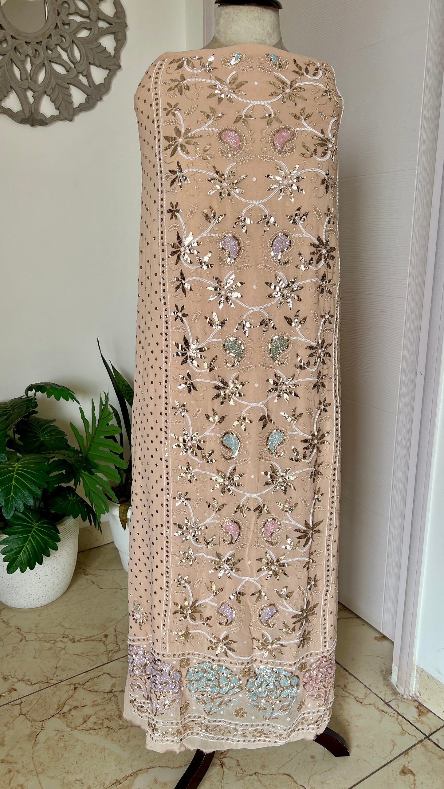 Beige Ruhani Mukaish and Cut dana Embroidered Kurta & Dupatta Set
