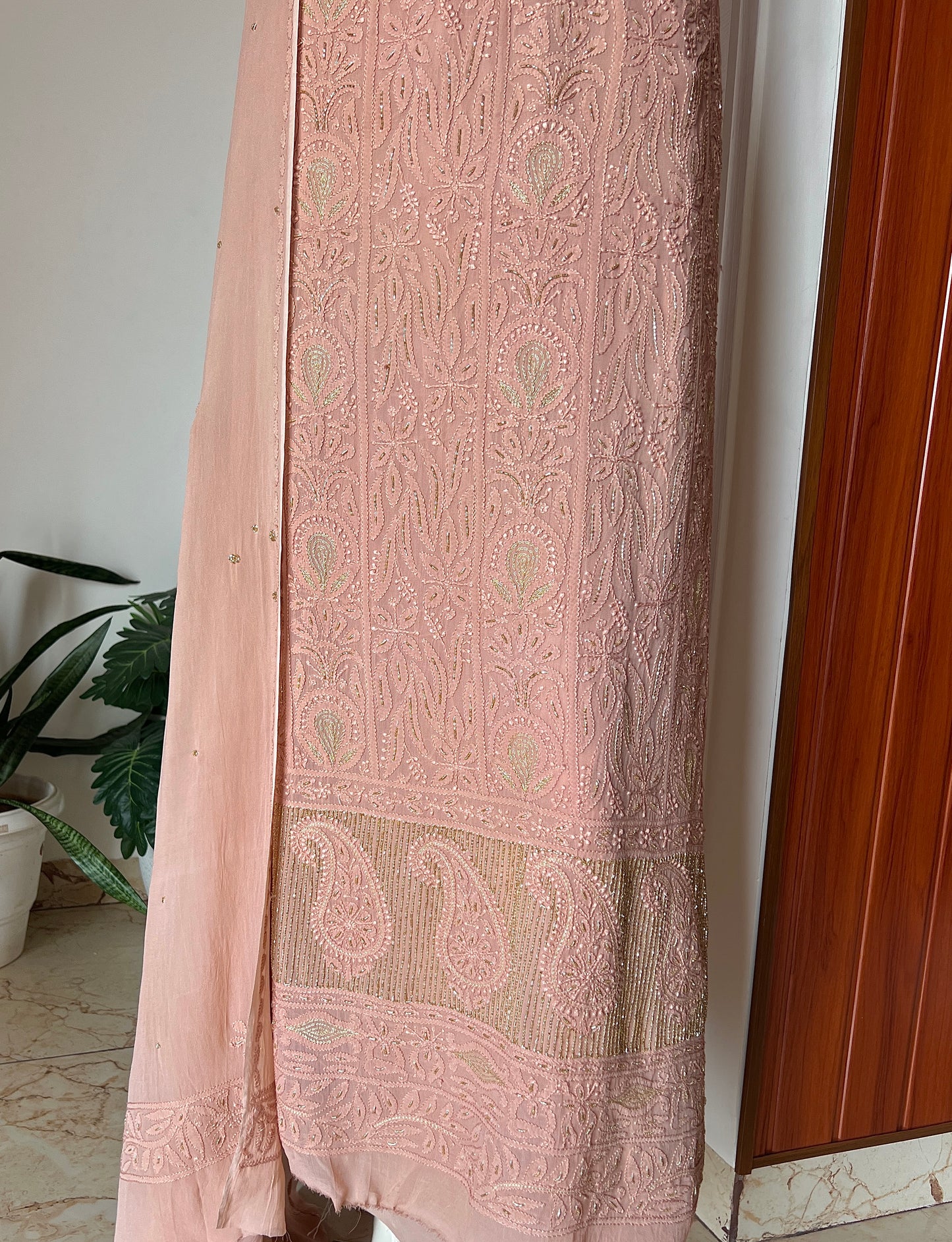 Chikankari golden Cut Dana and aari work Kurta and Dupatta