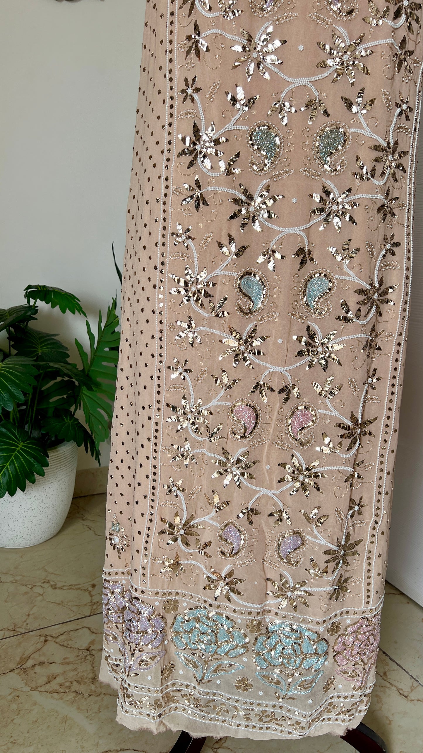 Beige Ruhani Mukaish and Cut dana Embroidered Kurta & Dupatta Set