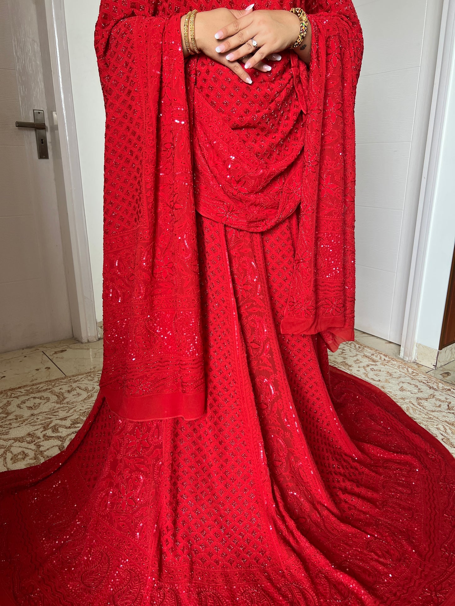 Ruhani Surkh Laal Chikankari Cut Dana Sequins Wedding Lehenga