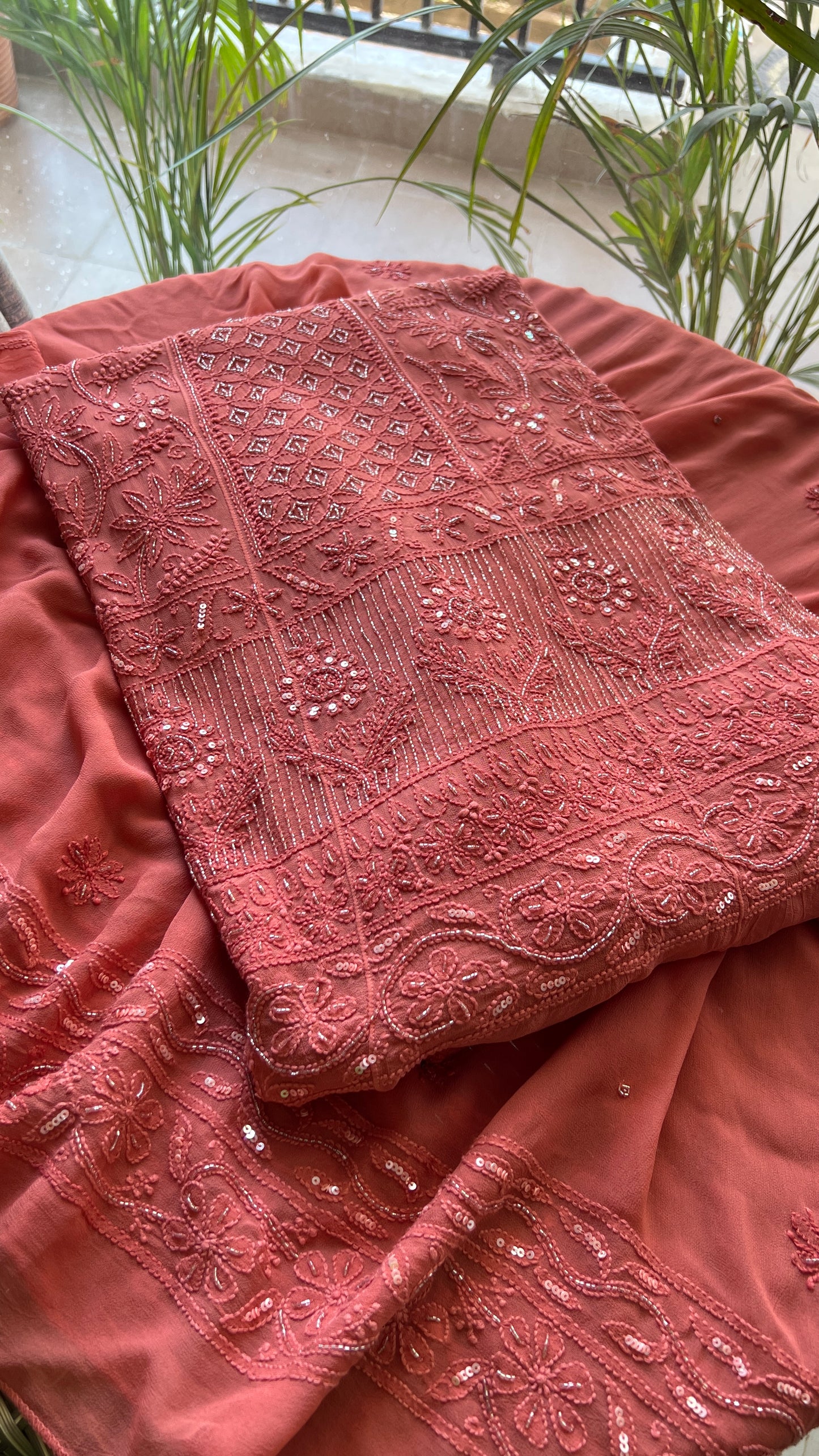 Gajri Chikankari Cut Dana and sequins Anarkali with Dupatta