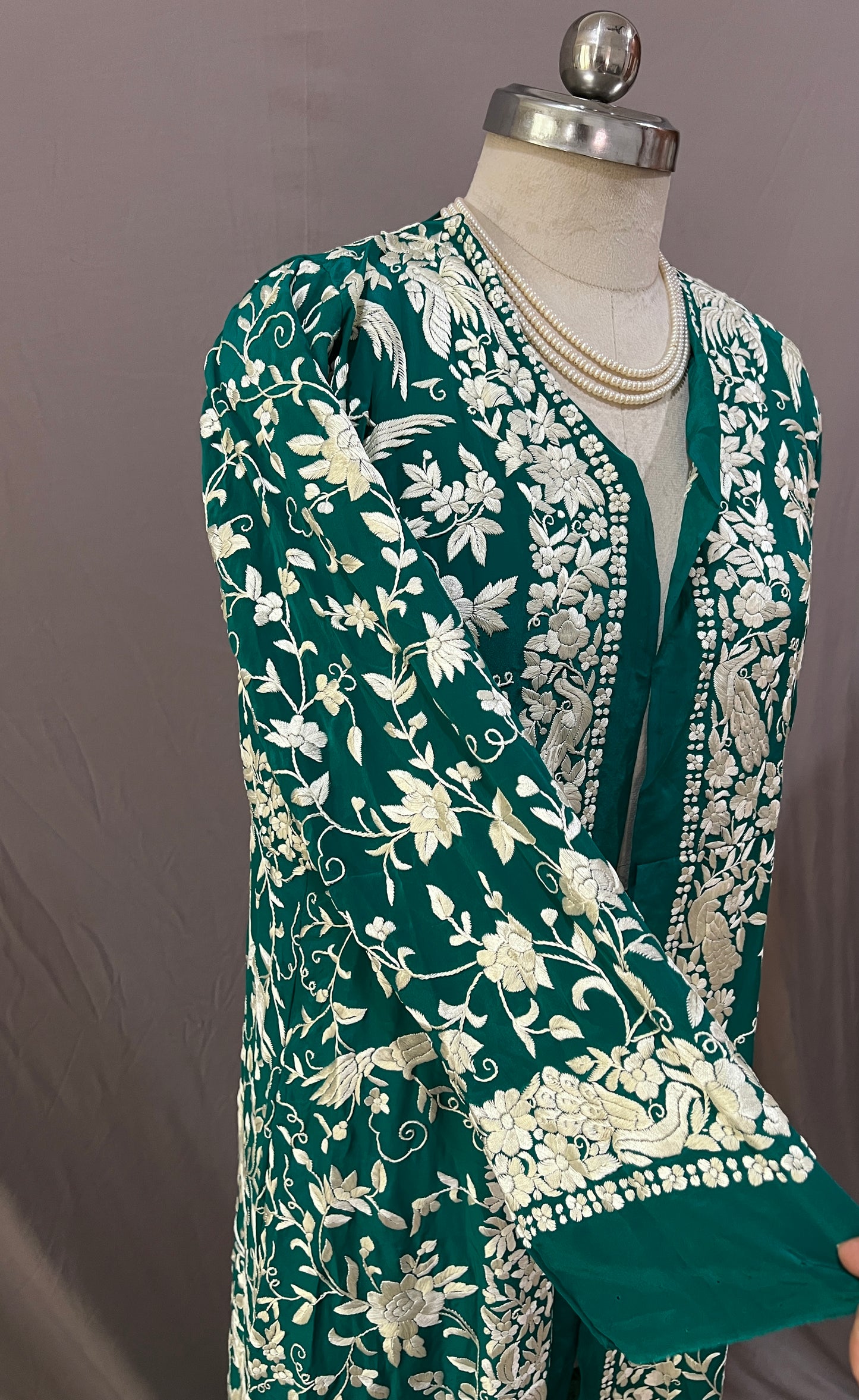Turquoise Masterpiece Hand Embroidered Parsi Gara Jacket Semi Stitched