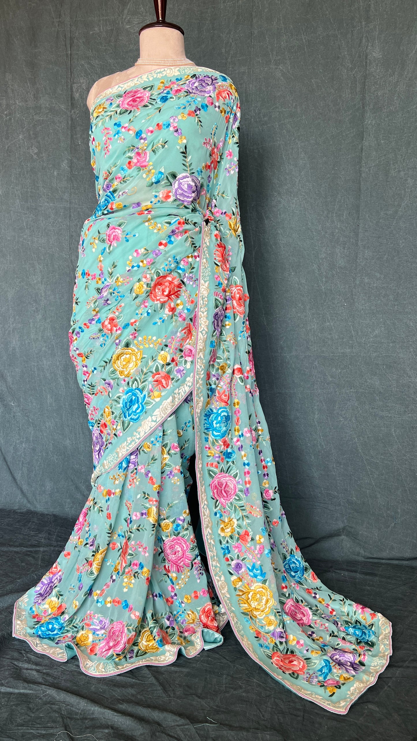 Firozi Masterpiece Parsi Gara Pure Georgette Saree