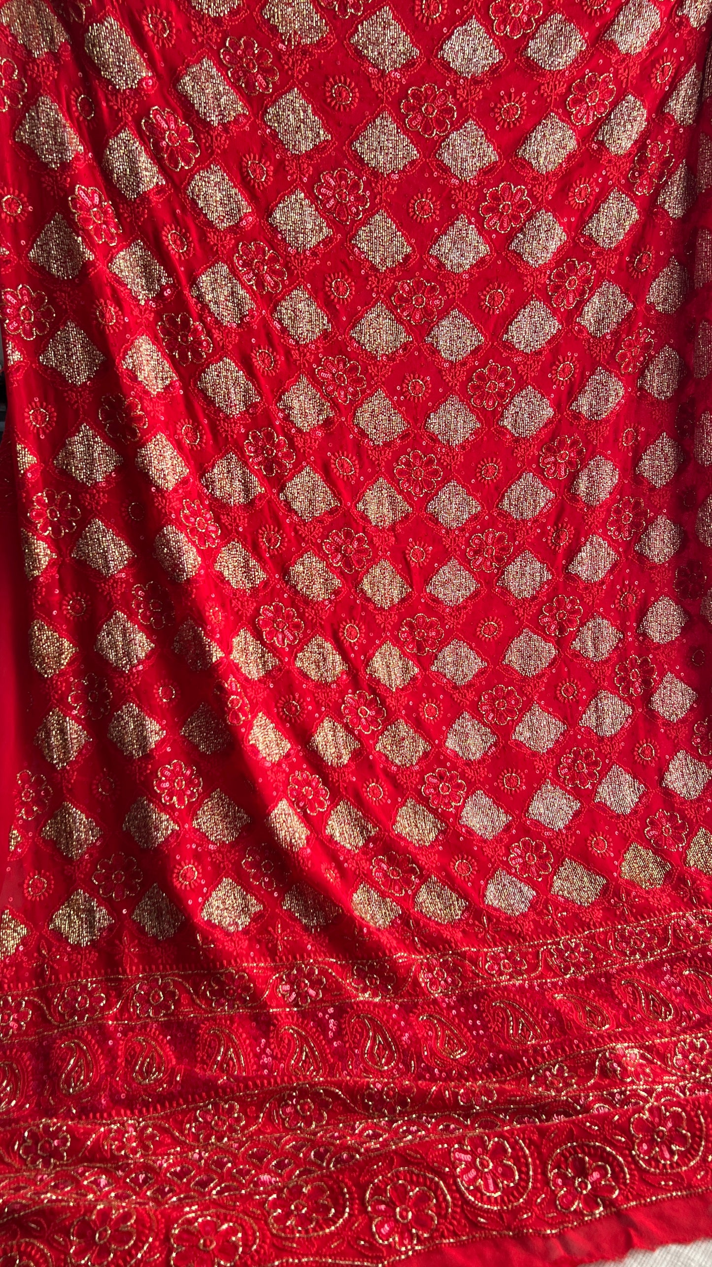 Ruhani Red Chikankari heavy cut dana sequins kurta and dupatta