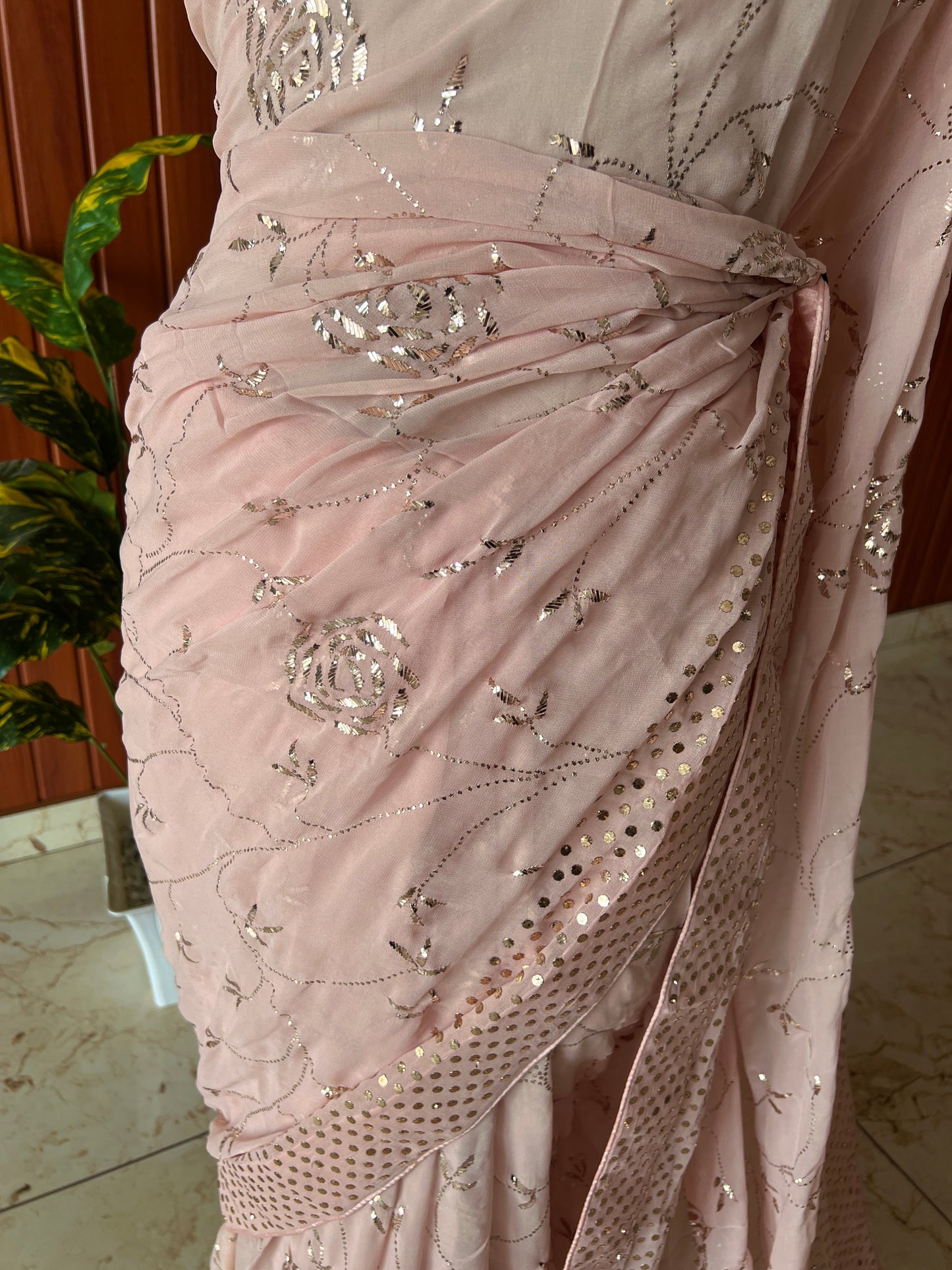 Dusty pink Gulaab Badla and Mukaish work Half pure Georgette Saree