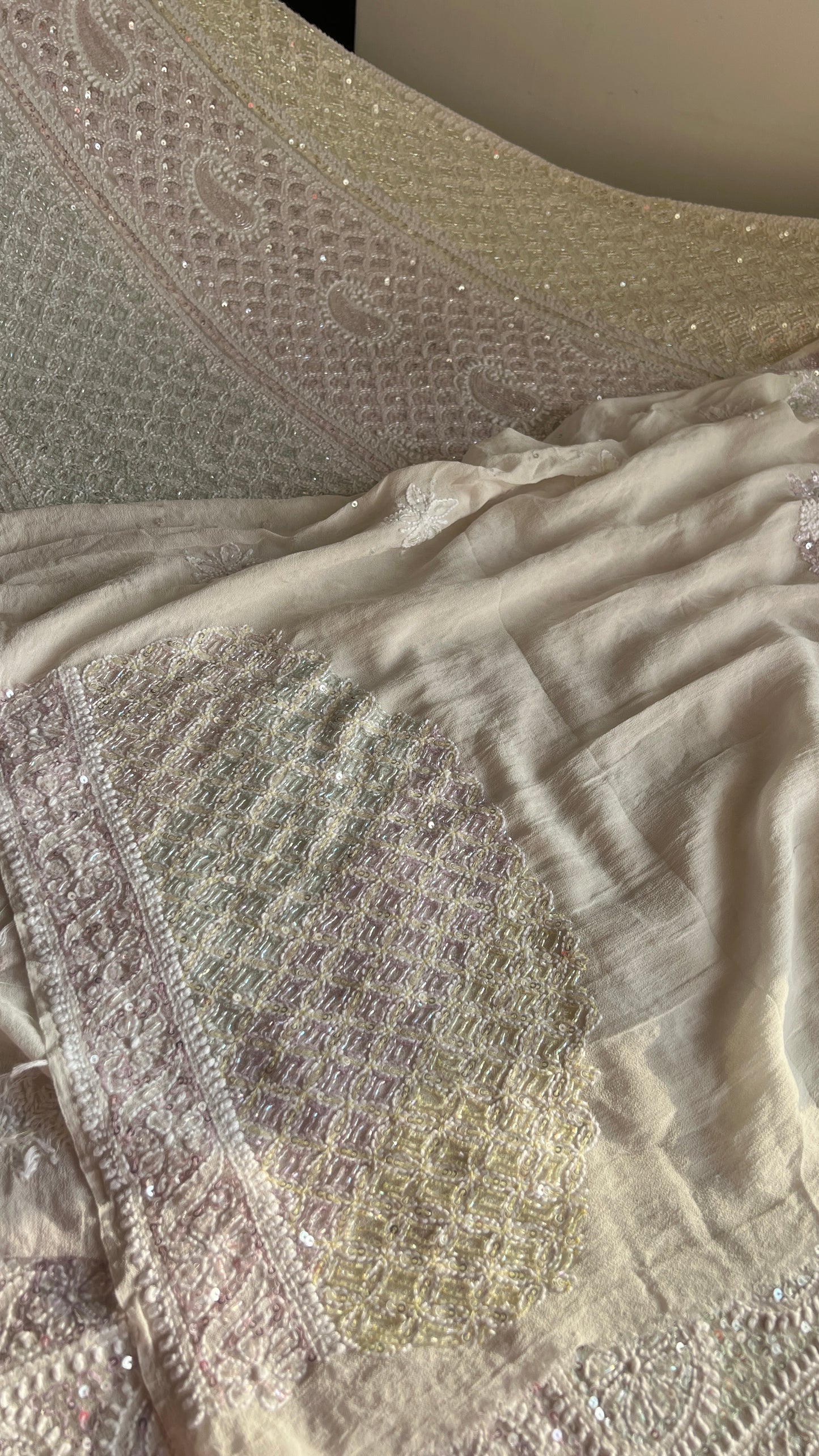 Ruhani Ivory Chikankari Lehenga with Multi Cut Dana and sequins Work