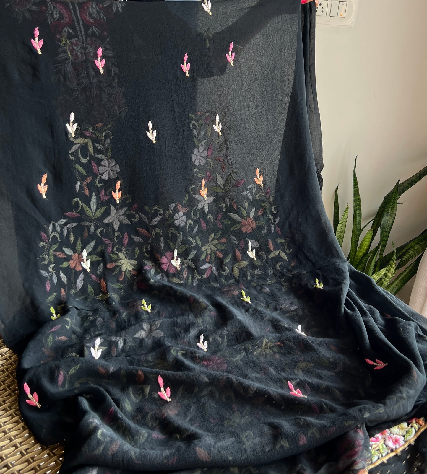 Black Resham Chikankari Parsi Gara and pearl work suit