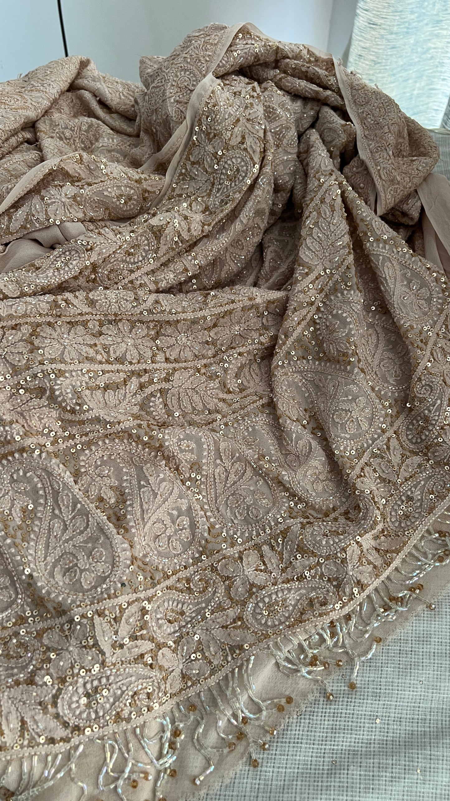 Ruhani Luxurious Chikankari Sequins Cut Dana Embroidered Masterpiece Saree