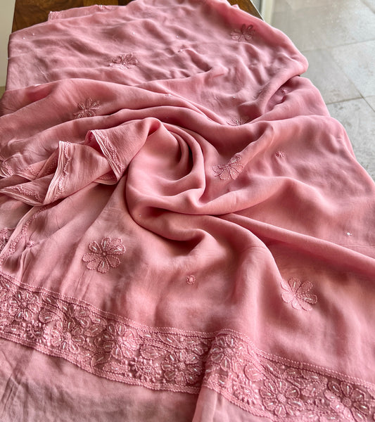 Onion pink Chikankari Cut Dana and sequins work Kurta and Dupatta