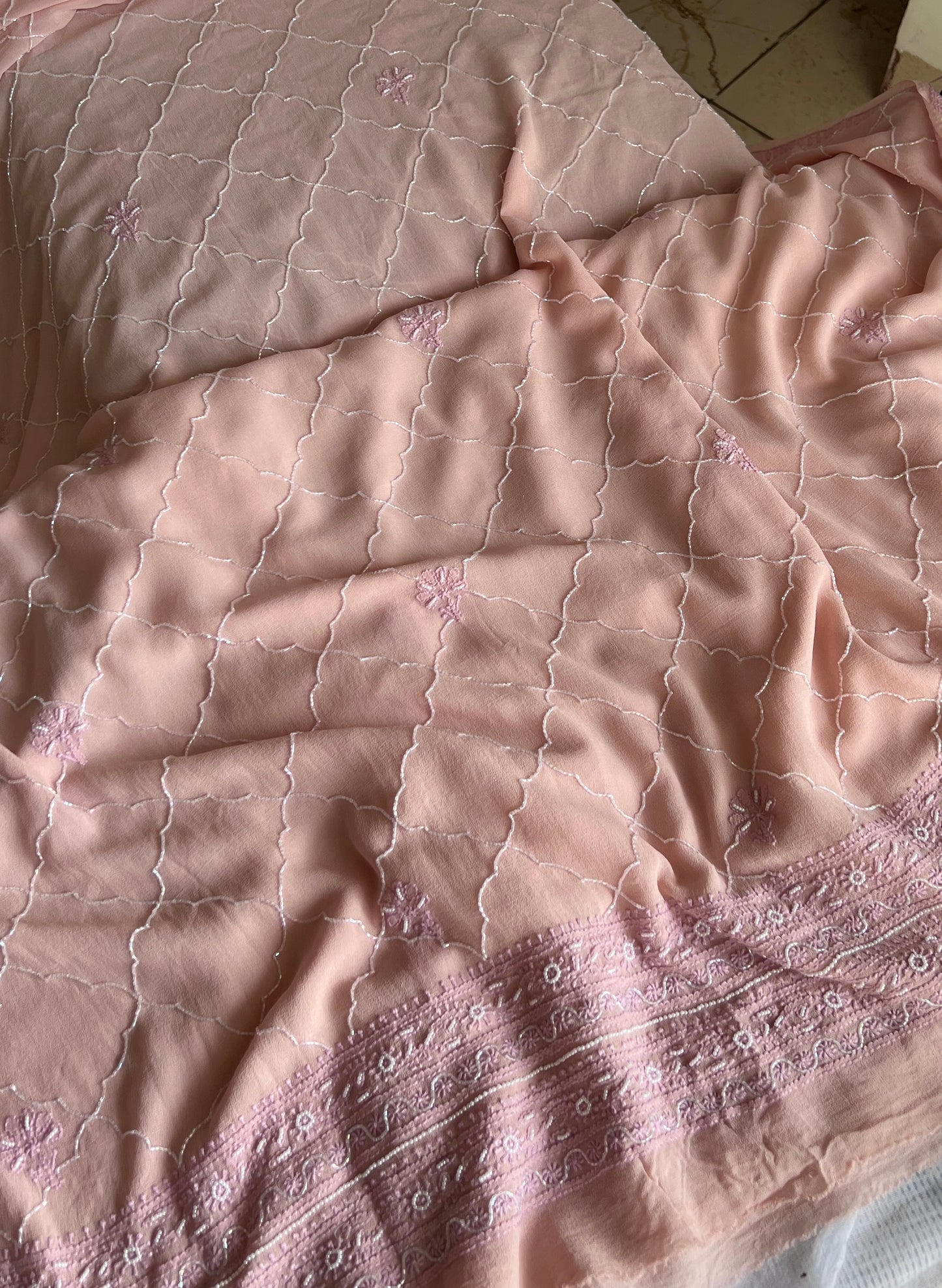 Ruhani Dusty Rose Chikankari sequins and pearl work Anarkali