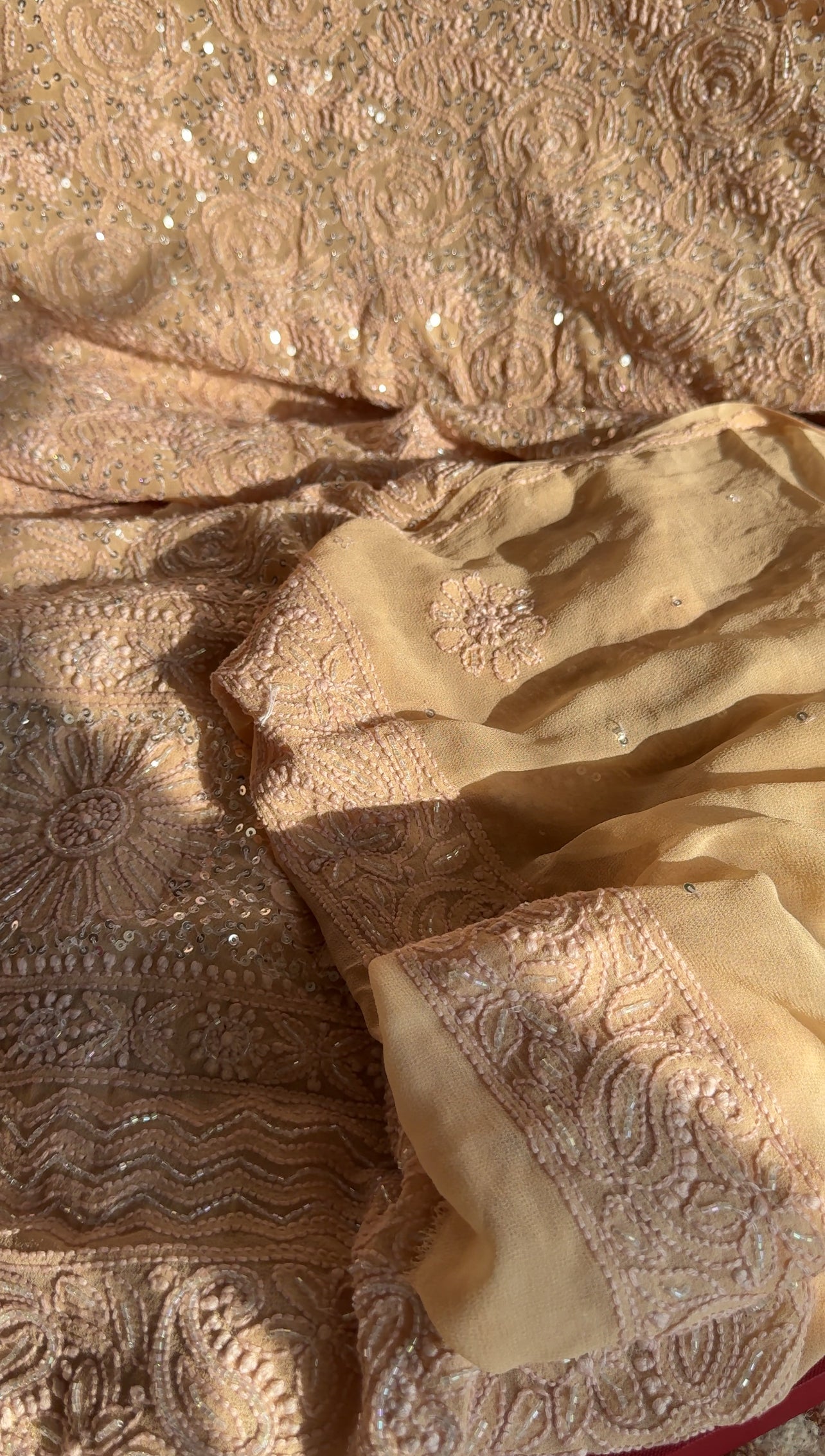 Champagne Chikankari cut dana sequins work kurta and dupatta
