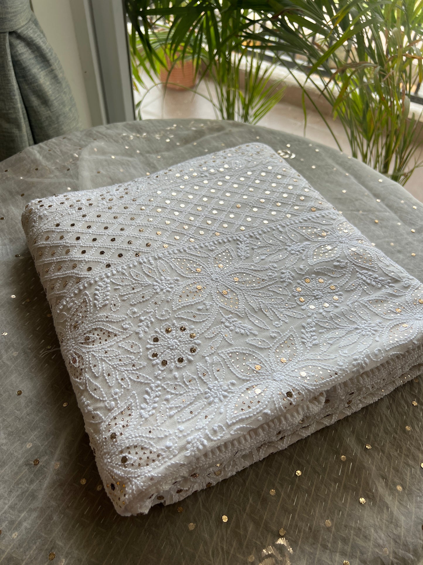 Ruhani Ivory Allover Designer Chikankari and Mukaish Saree