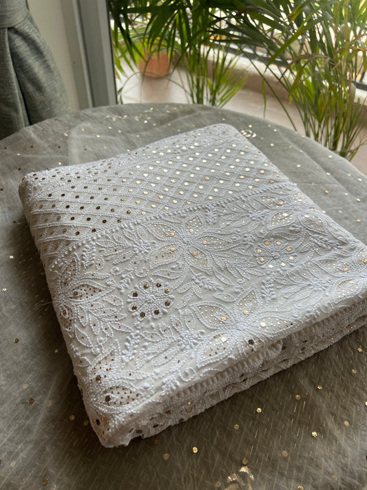 Ruhani Ivory Allover Designer Chikankari and Mukaish Saree