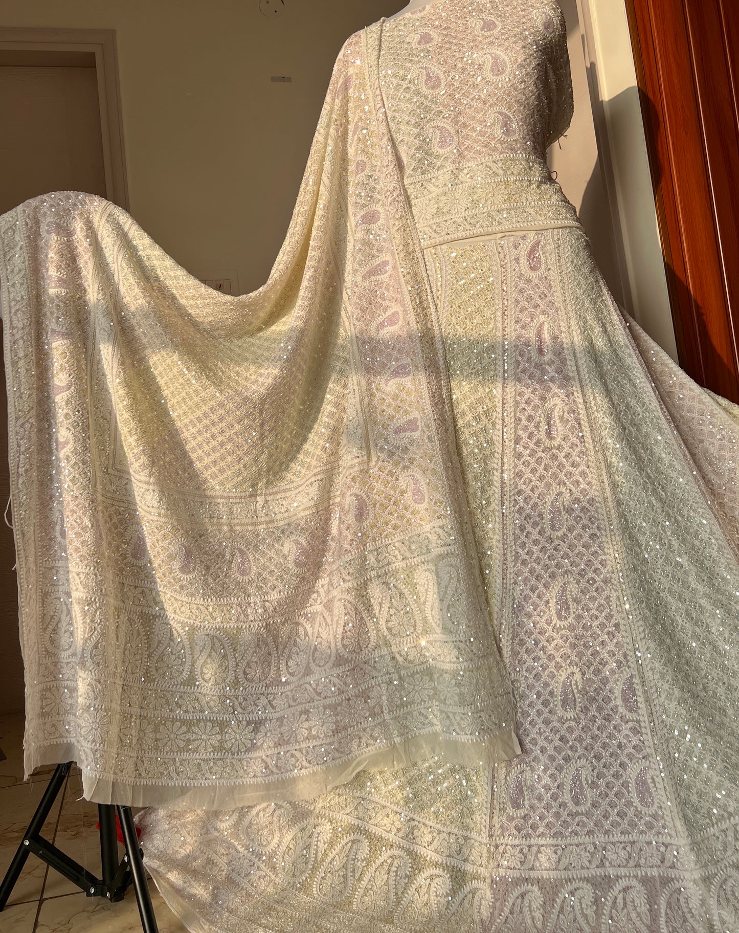 Ruhani Ivory Chikankari Lehenga with Multi Cut Dana and sequins Work