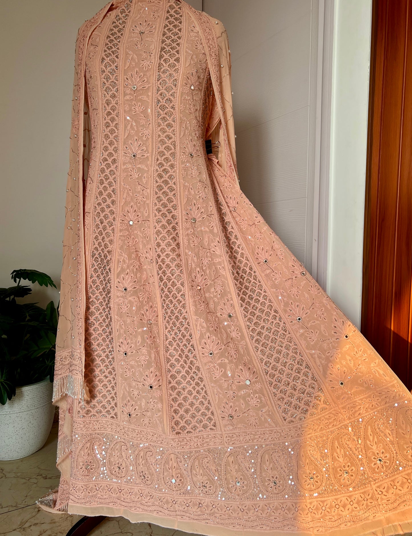 Ruhani Old Rose Chikankari Sequins and Cut Dana Anarkali