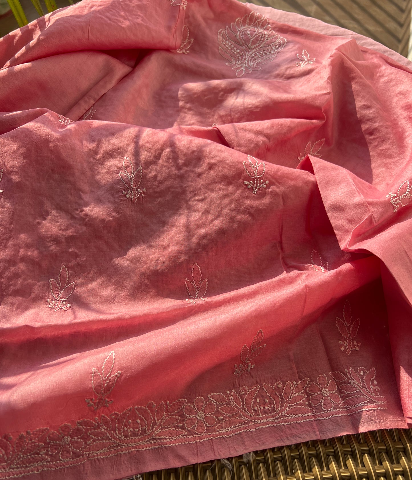 Tussar silk Chikankari embroidered kurta with chiffon dupatta