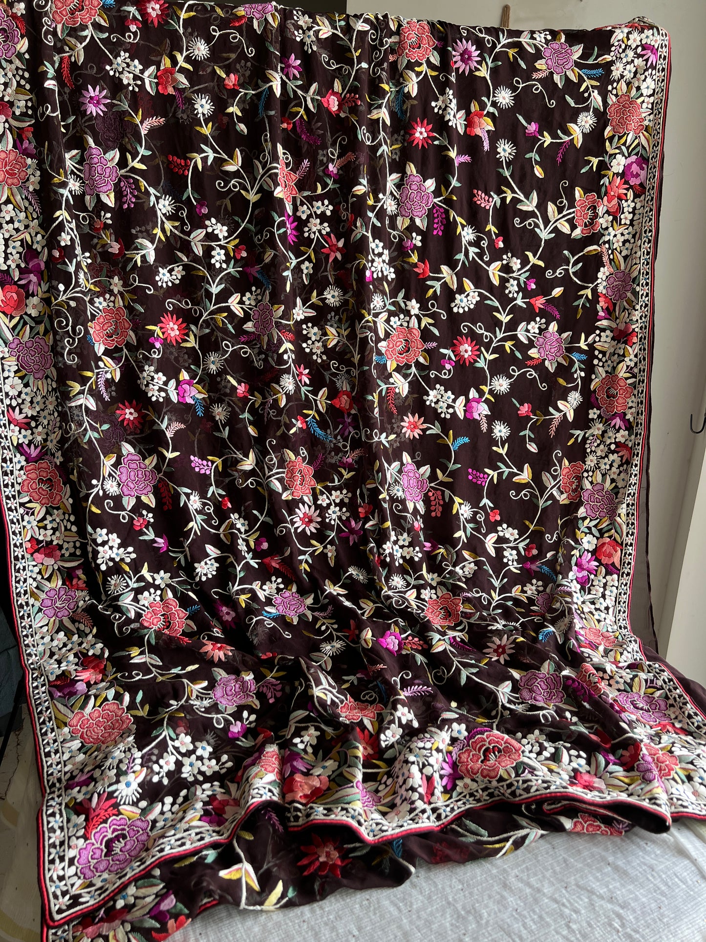 Coffee Brown Masterpiece French knot and Parsi Gara Saree