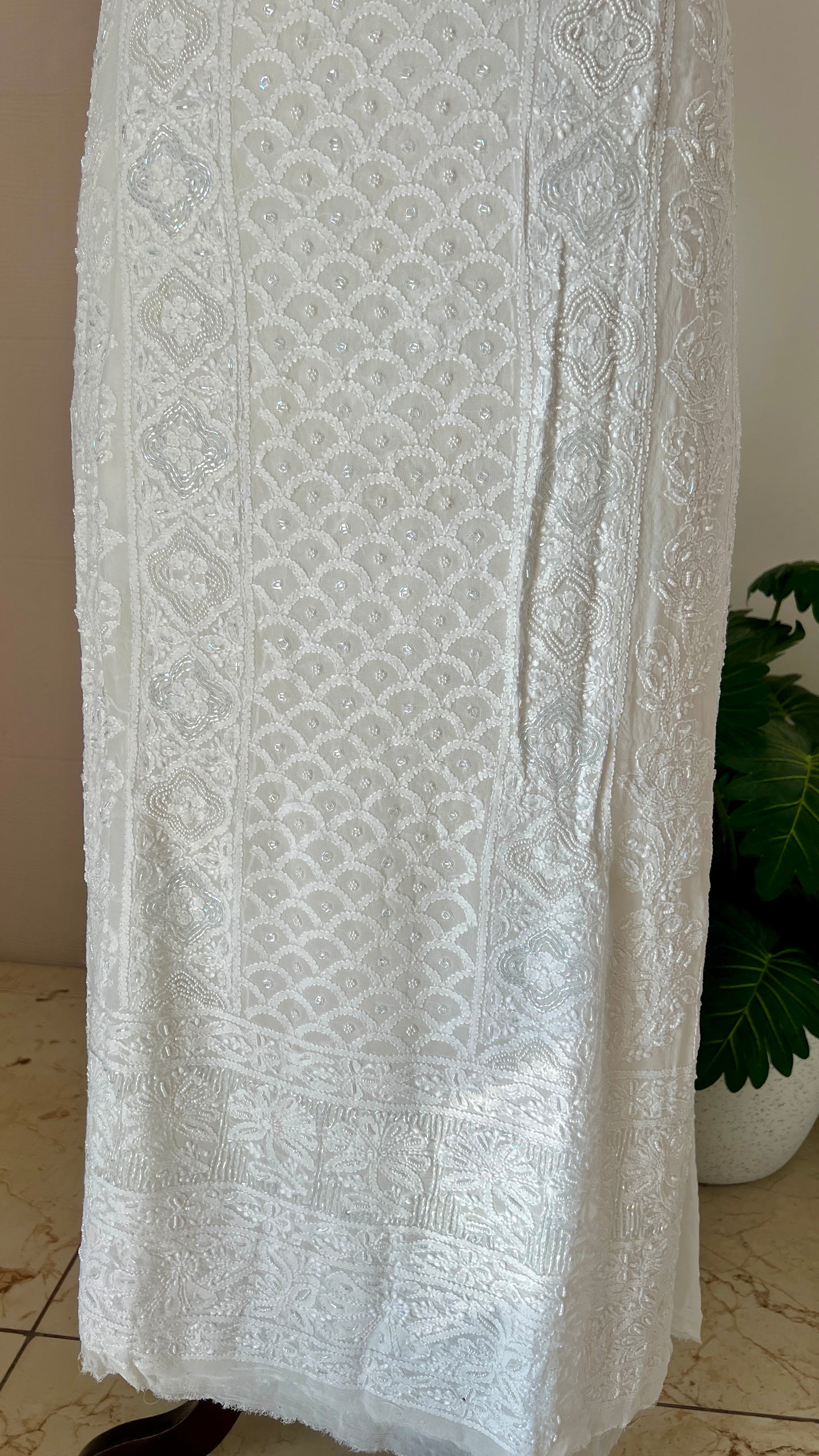 White Chikankari pearl and cut Dana work Kurta and Dupatta