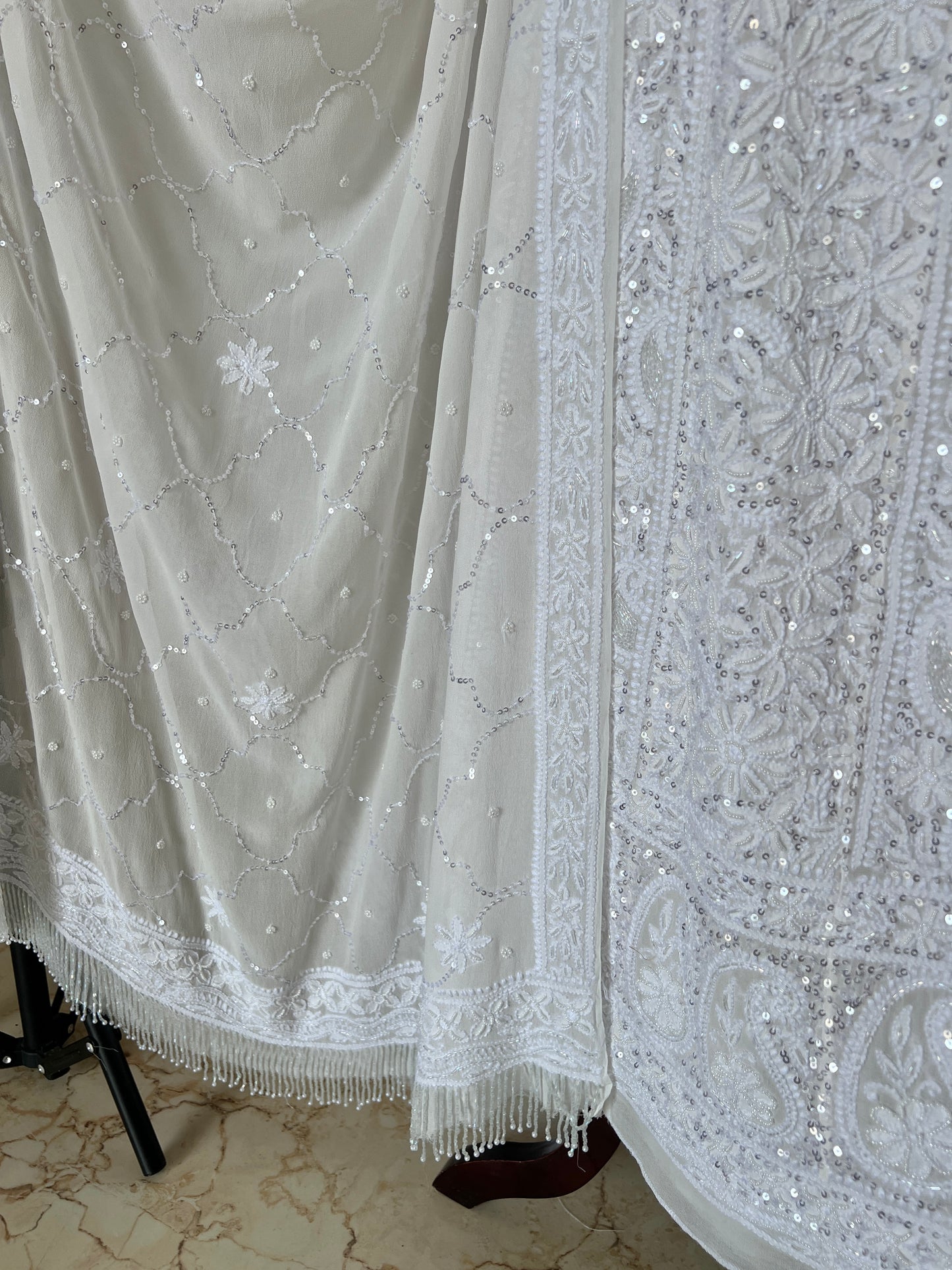 Ruhani Off white Chikankari sequins pearl cut Dana Anarkali
