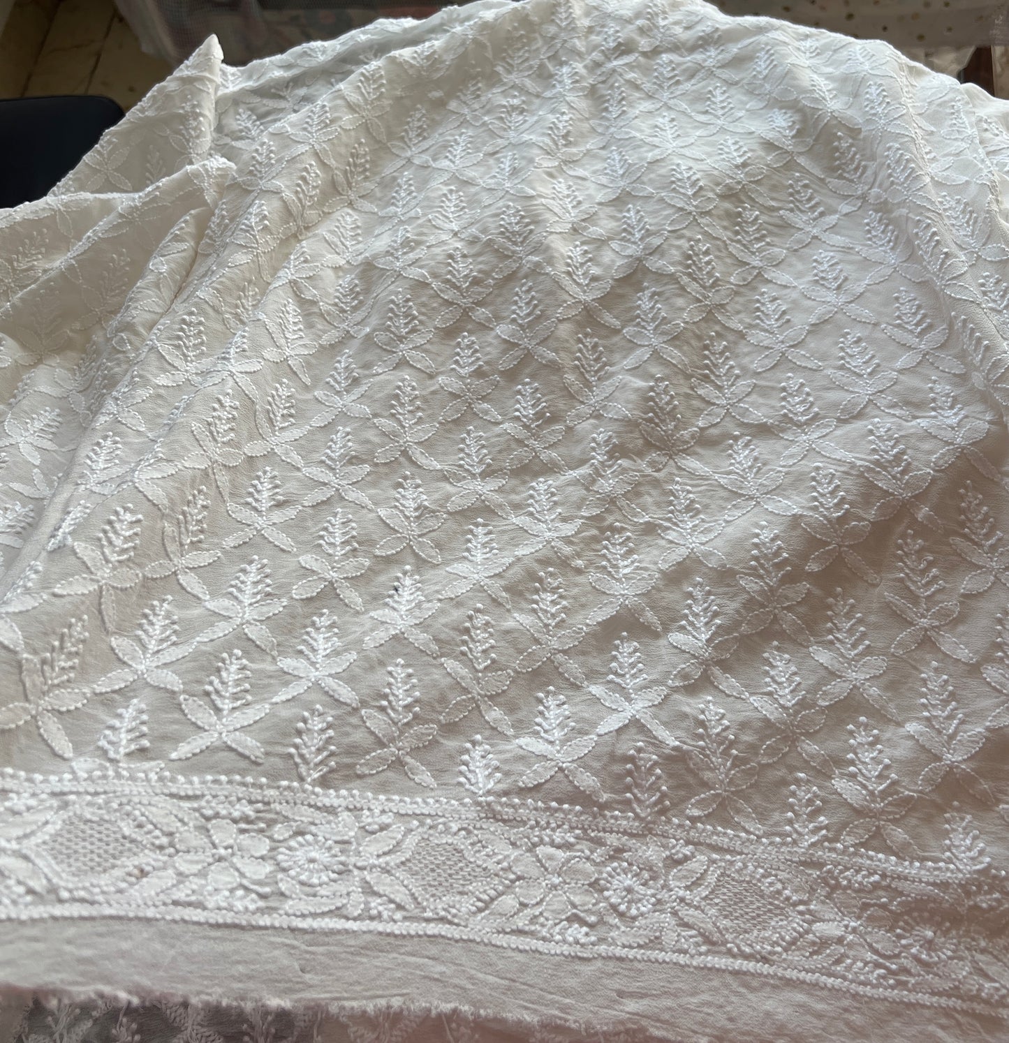 Ivory Allover Chikankari Men's Kurta Fabric