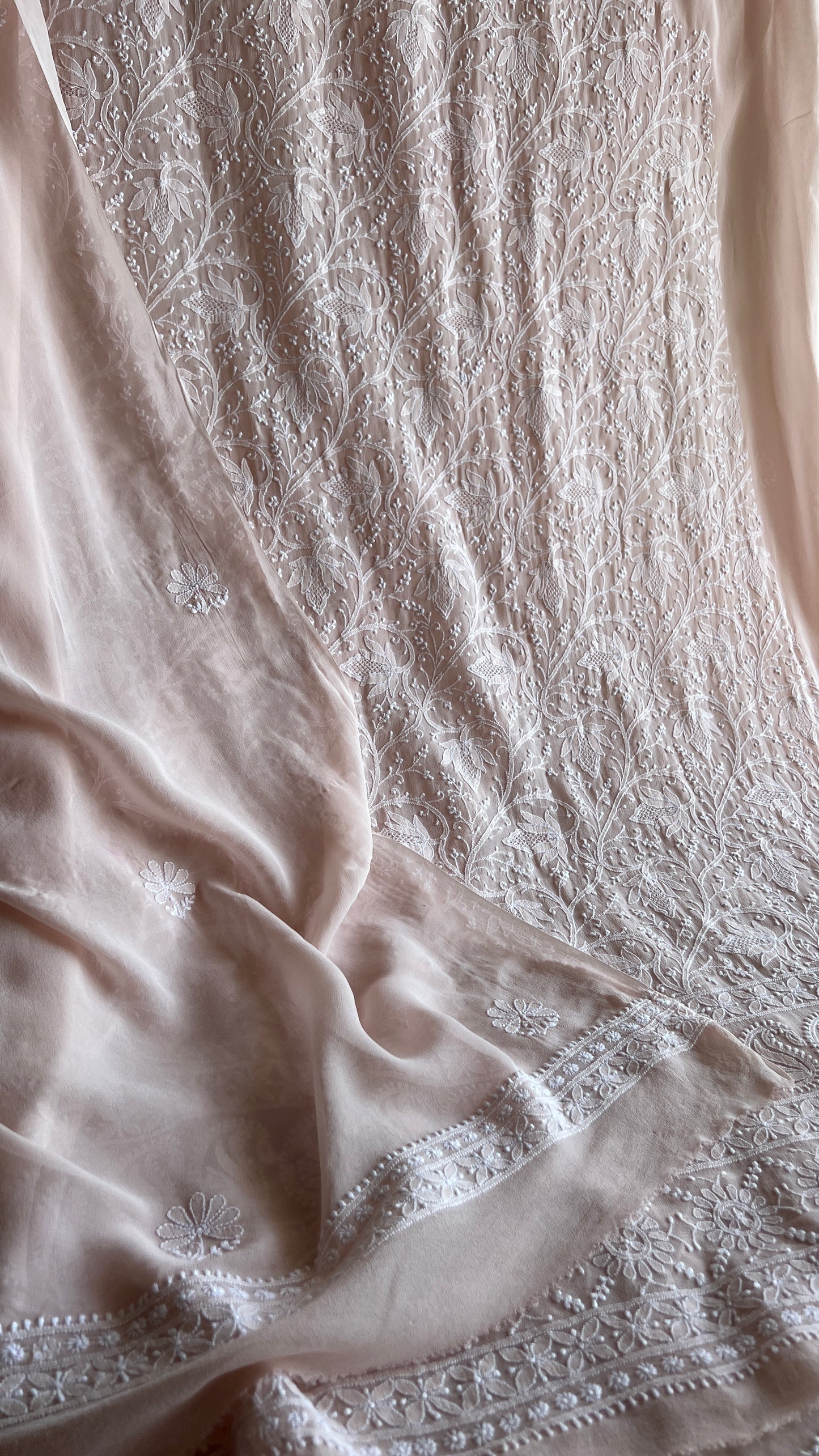Suhaan Powder Peach 3 taar Chikankari kurta and dupatta