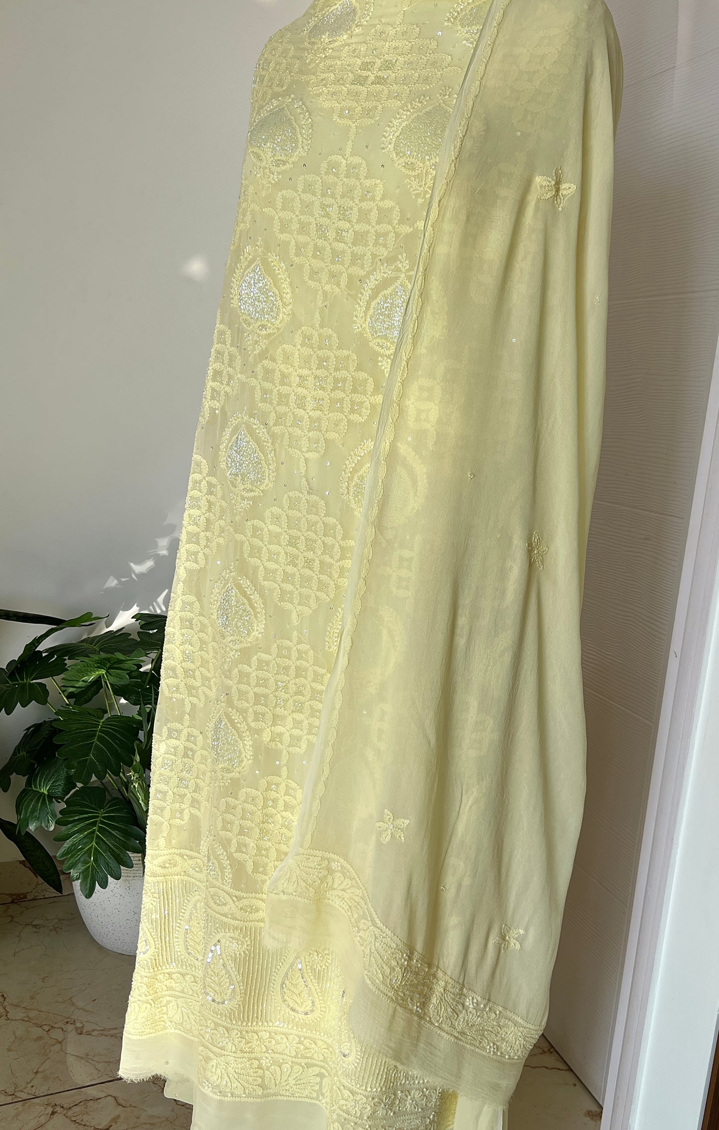 Chikankari cut dana sequins work kurta and dupatta