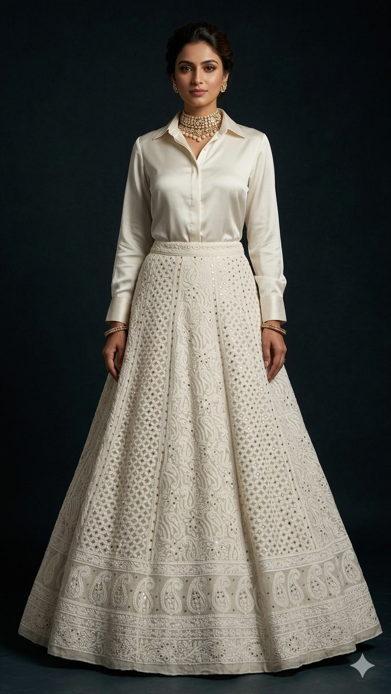 Lehenga Skirt allover Chikankari and mukaish