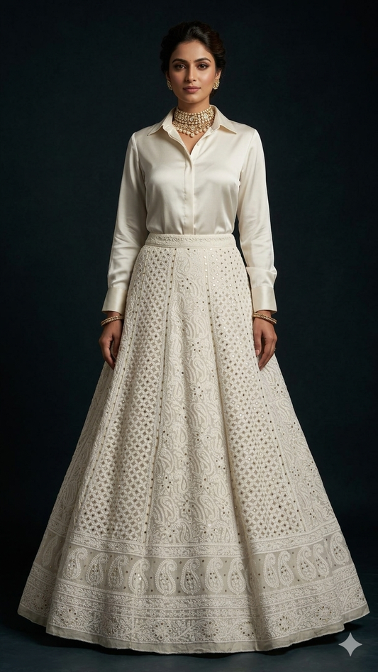 Ruhani Ivory allover Chikankari and mukaish lehenga skirt