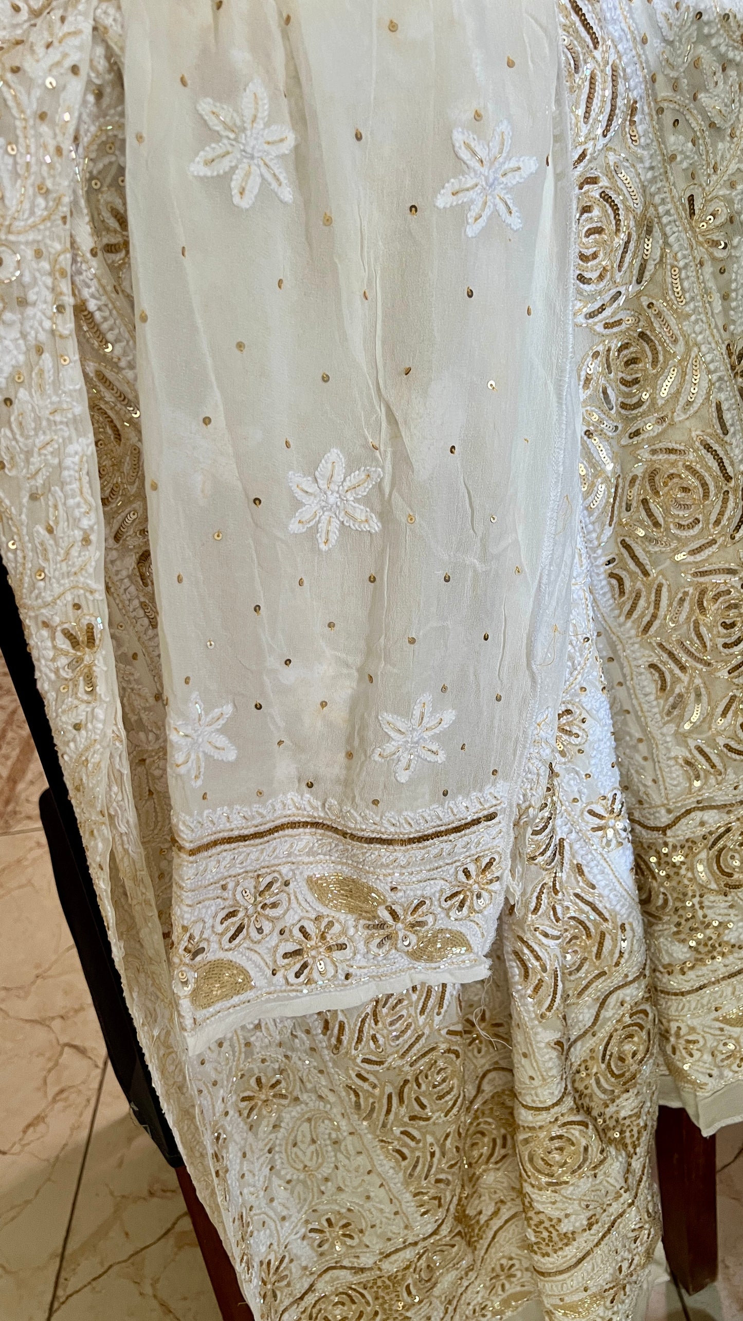 Ruhani Off white Chikankari Sequins and Cut Dana Anarkali
