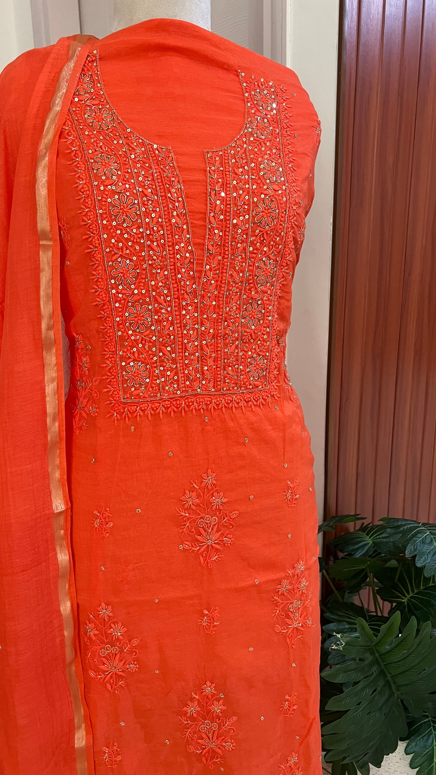 Mul Chanderi Chikankari Kurta and Dupatta Set