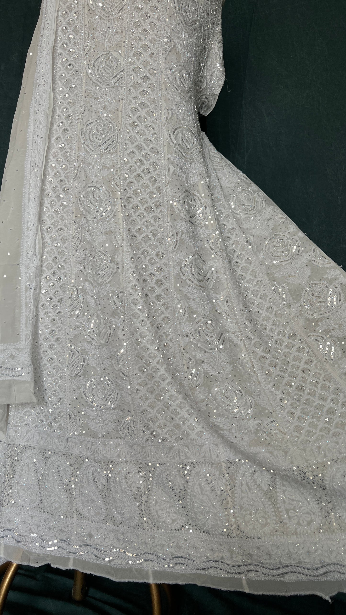 Ruhani White Chikankari Sequins and Cut Dana Anarkali