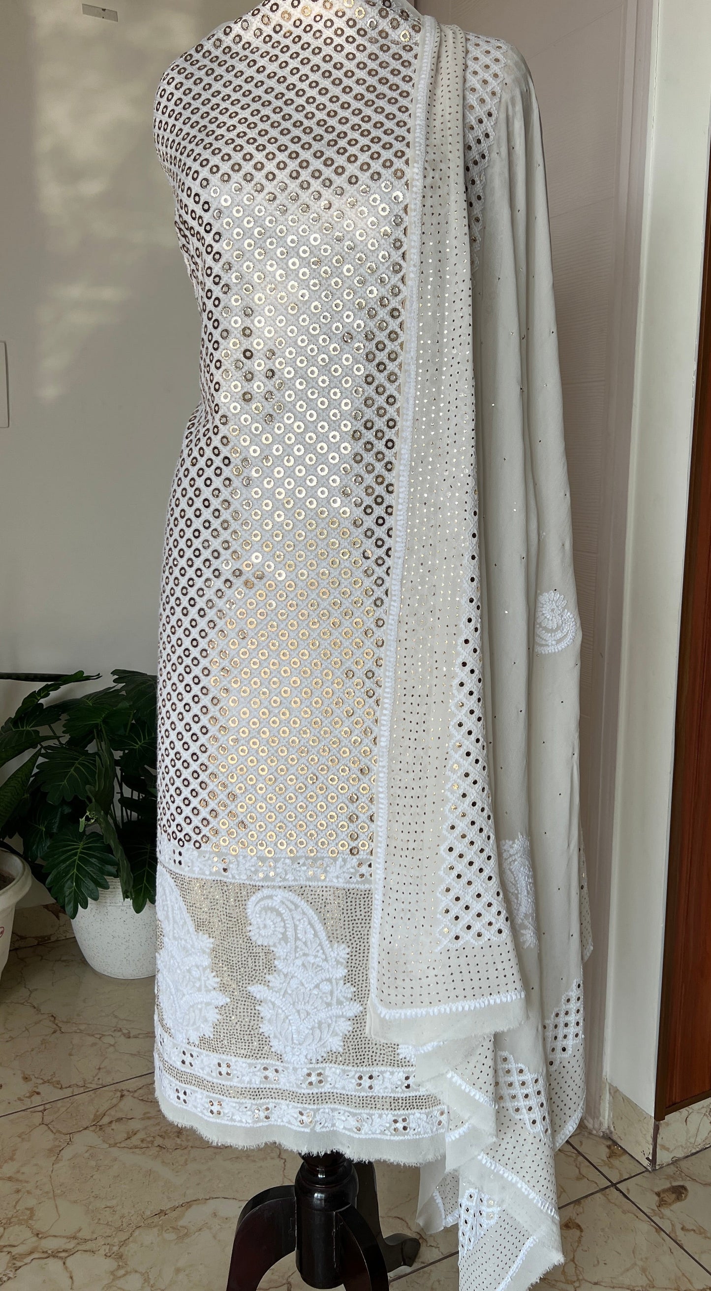 Ruhani Chikankari and heavy Ring Mukaish Kurta and Dupatta