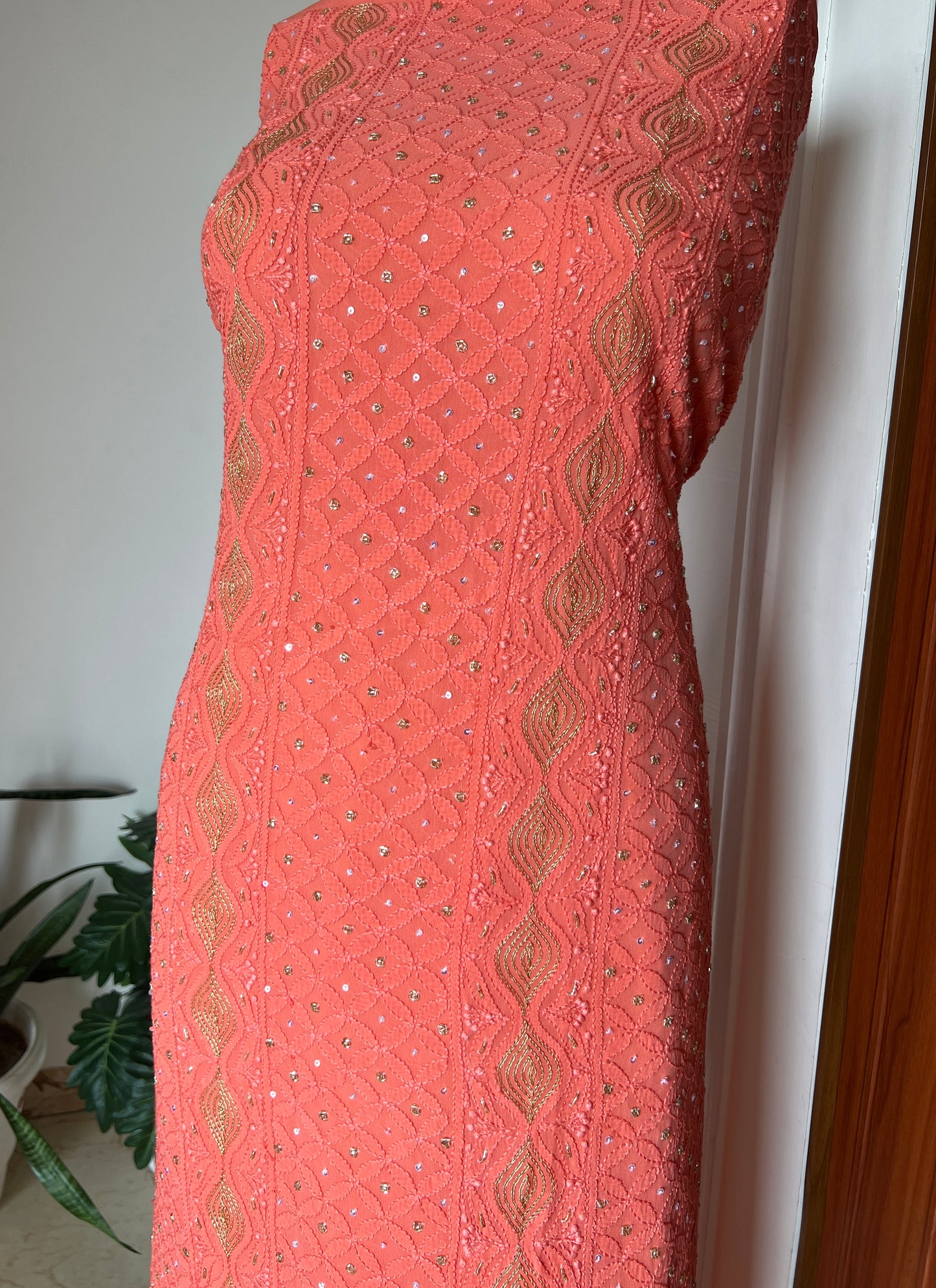 Chikankari golden Cut Dana and aari work Kurta and Dupatta