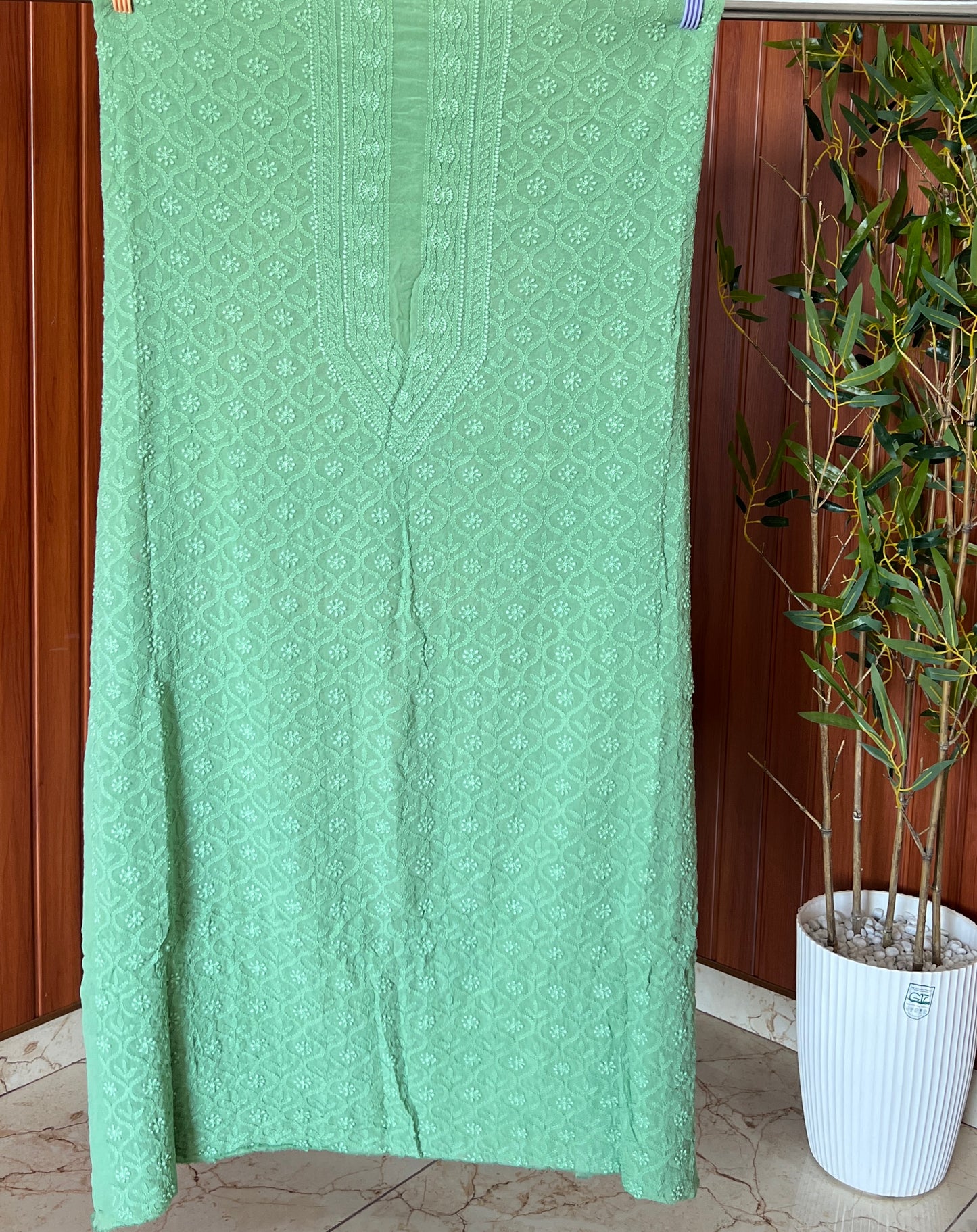 Green Allover Chikankari Men's Kurta Fabric