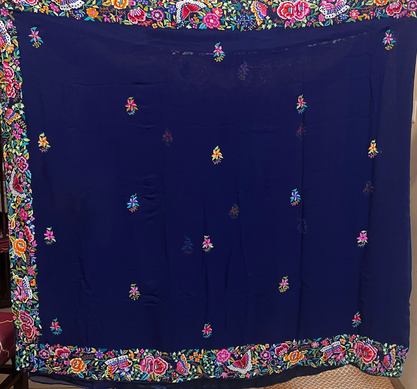 Navy Blue Masterpiece Petit Point Hand Embroidered Saree