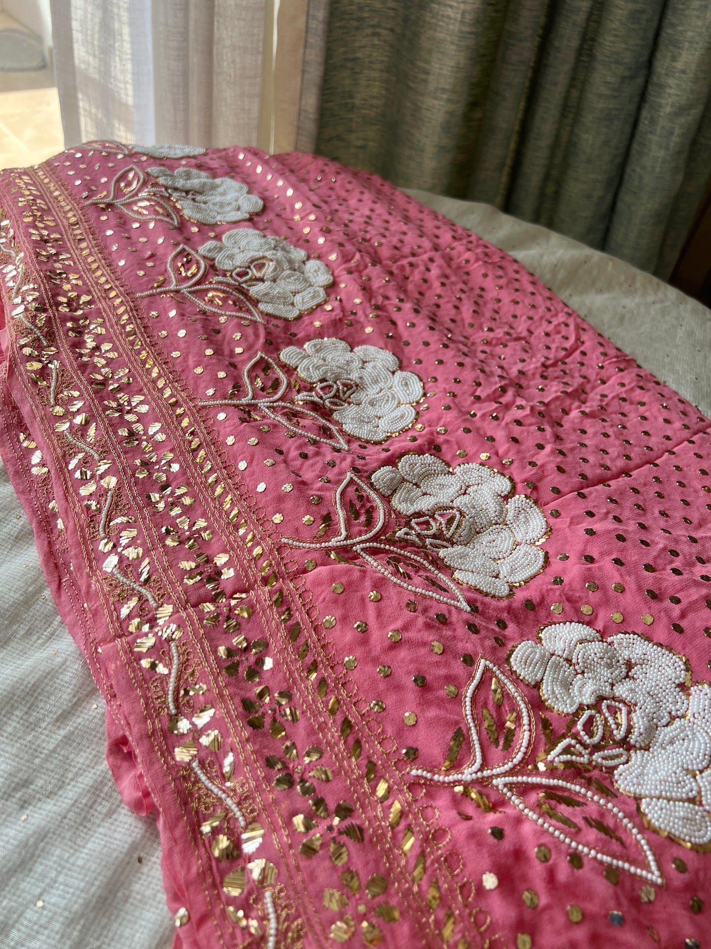Rose Pink Ruhani Allover Heavy Badla Pearl Mukaish and Aari Embroidered Saree