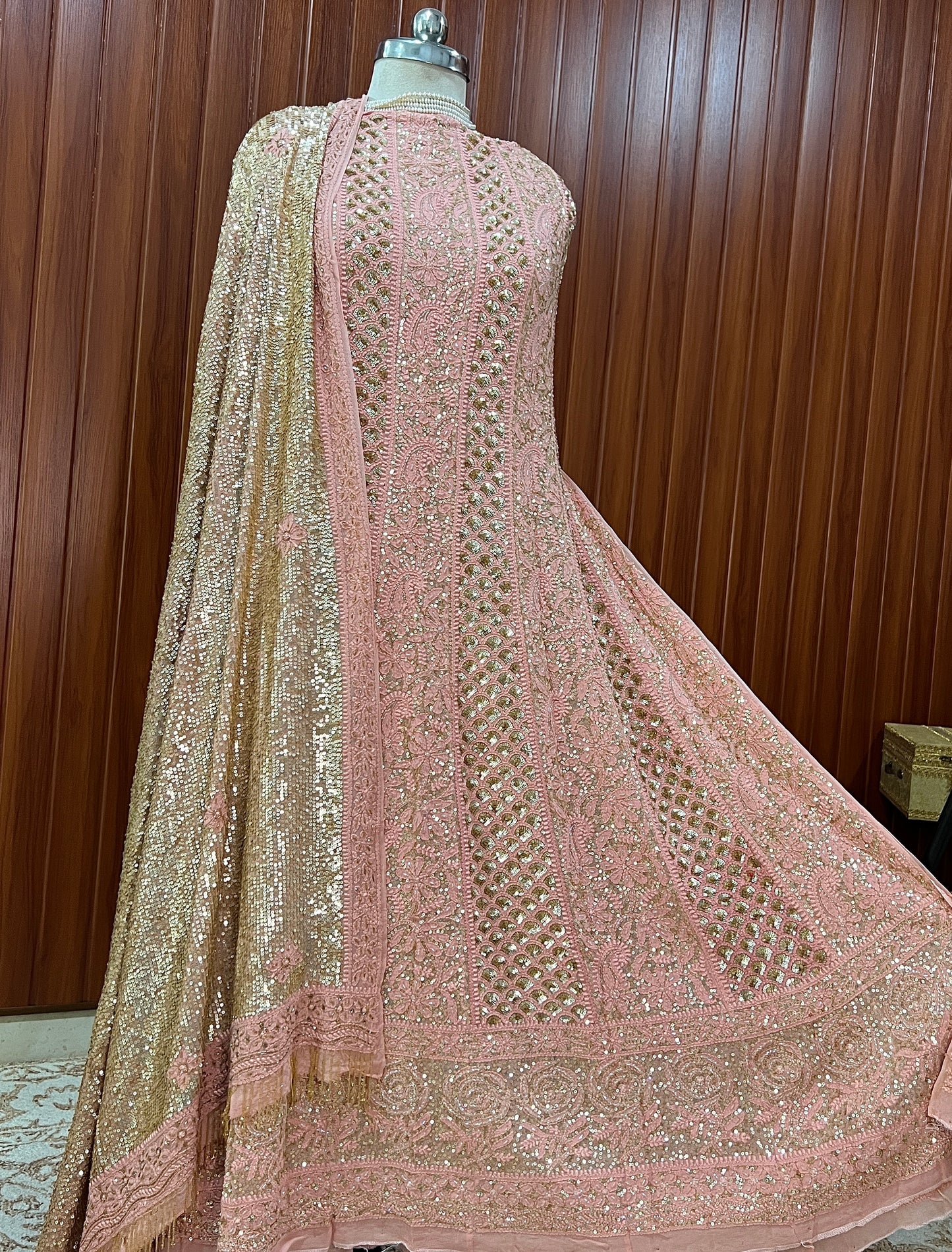 Ruhani Coral Pink Luxurious Wedding Anarkali