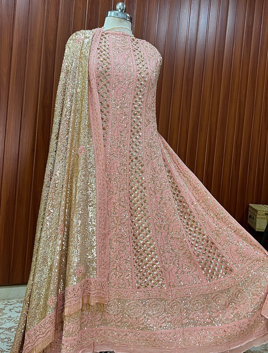 Ruhani Coral Pink Luxurious Wedding Anarkali