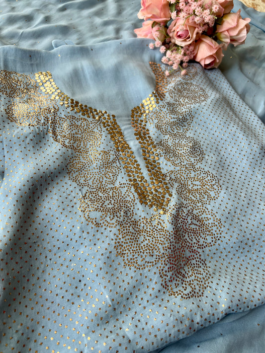 Sky blue bareek mukaish work Kurta and Dupatta