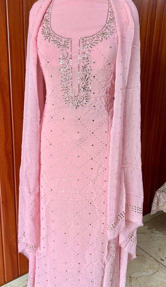 Rose pink mukaish work Kurta and Dupatta