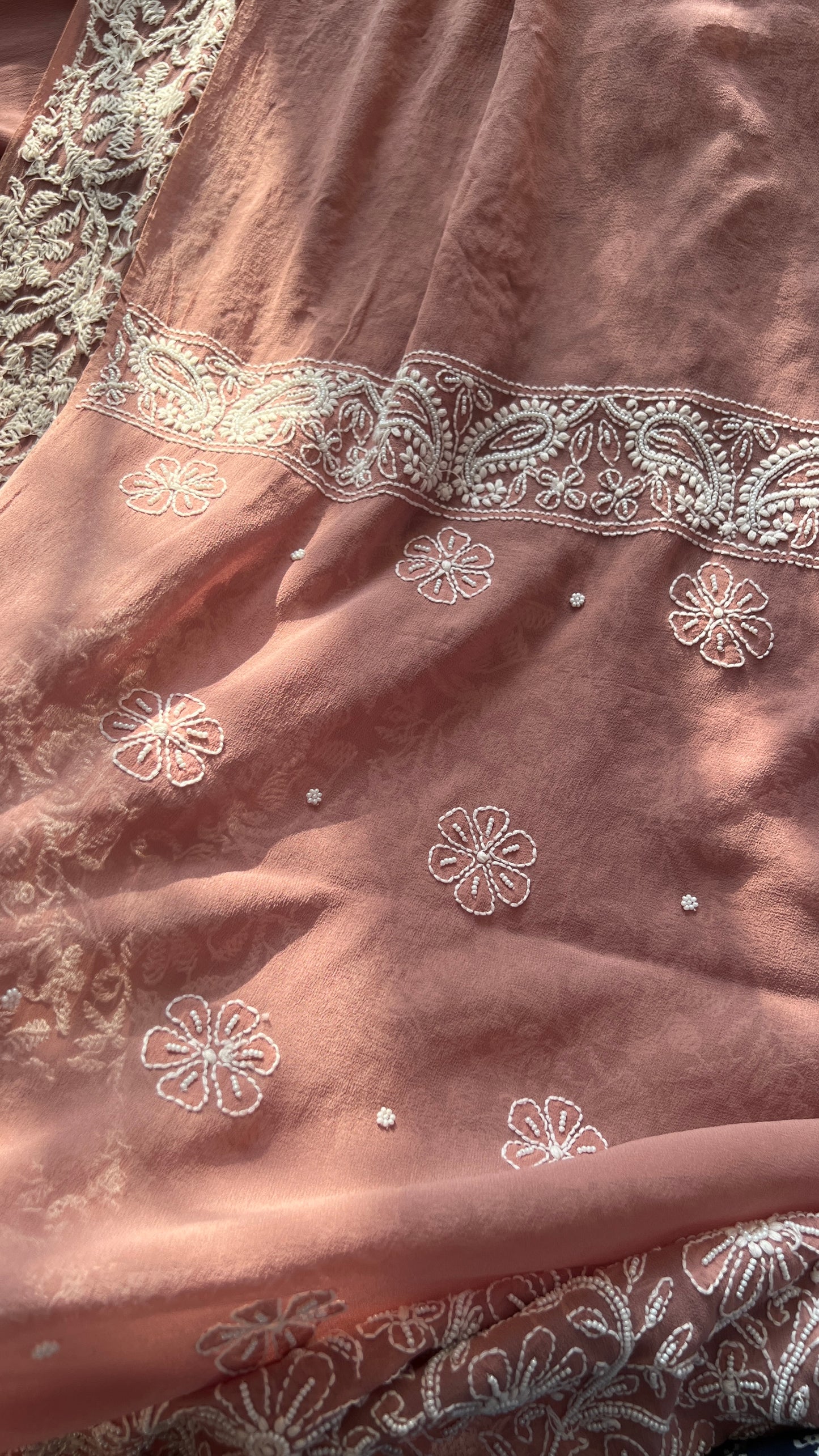 Taupe Brown fine Chikankari and Pearl Embroidered Kurta and Dupatta