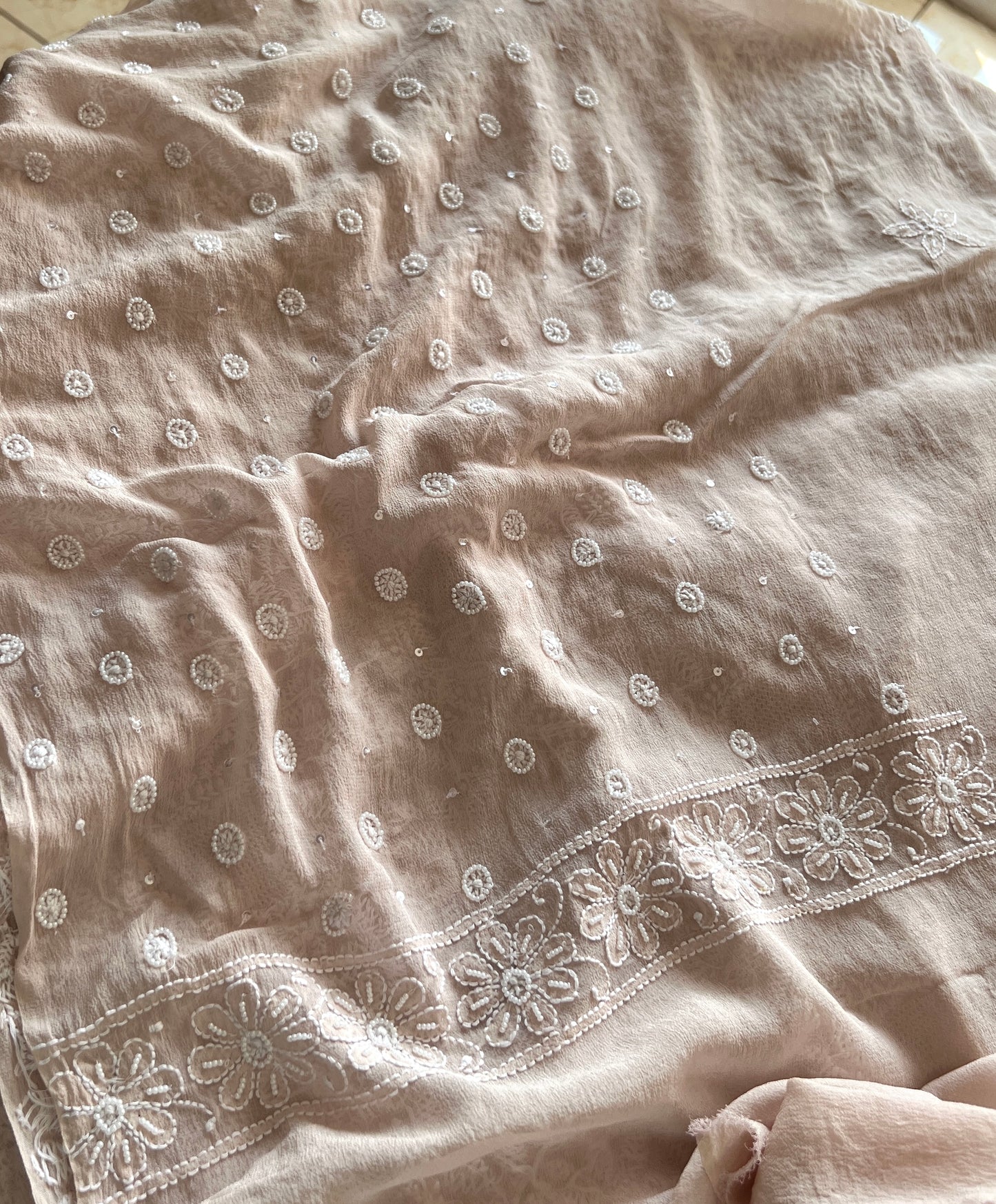 Suhaan Chikankari pearl sequins cut Dana work kurta and dupatta